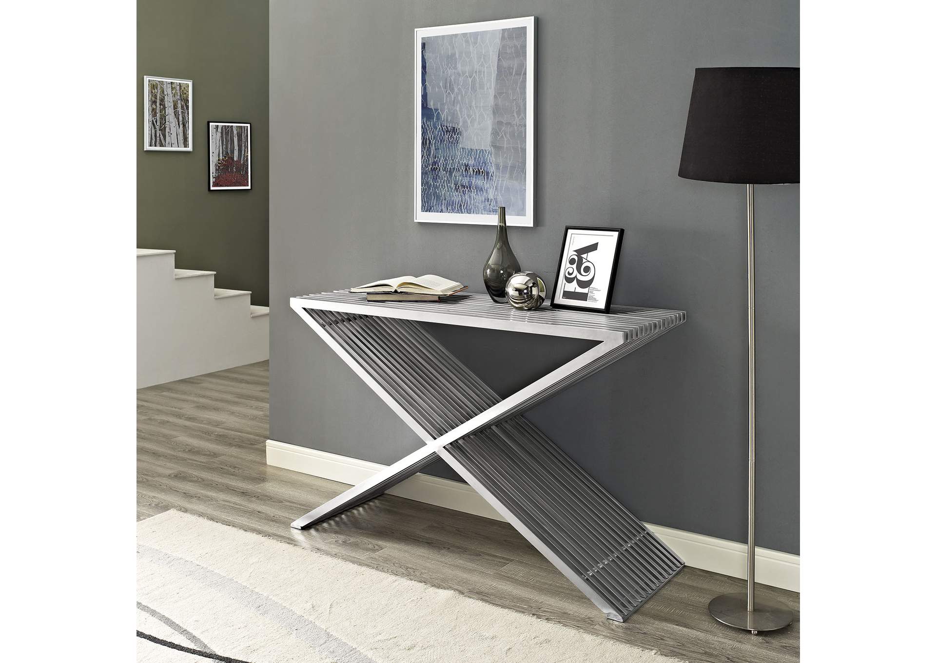 Silver Press Console Table,Modway