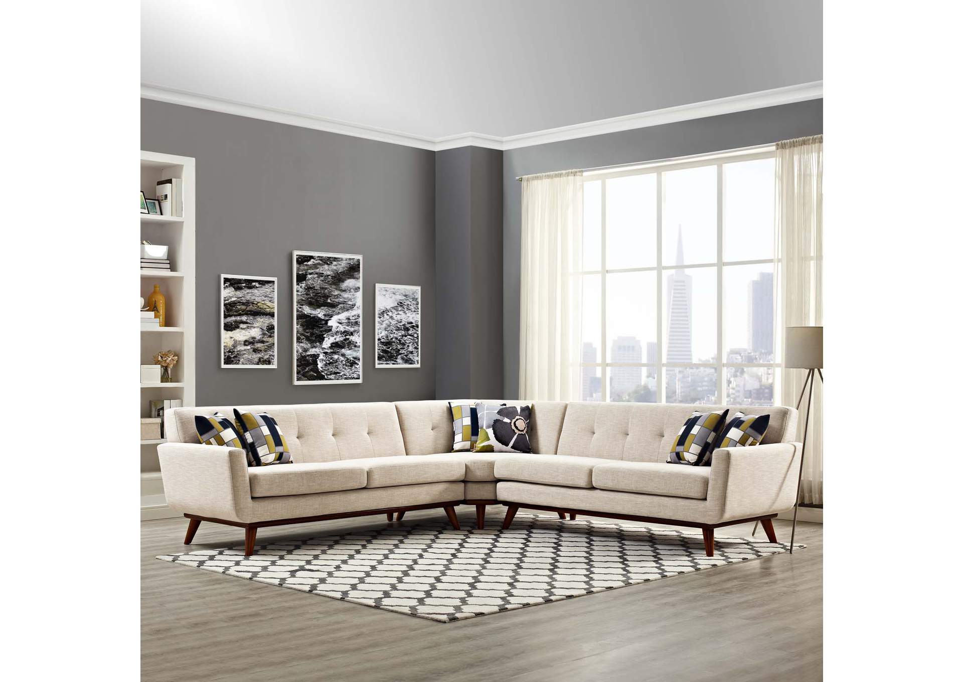 Beige Engage L-Shaped Upholstered Fabric Sectional Sofa,Modway