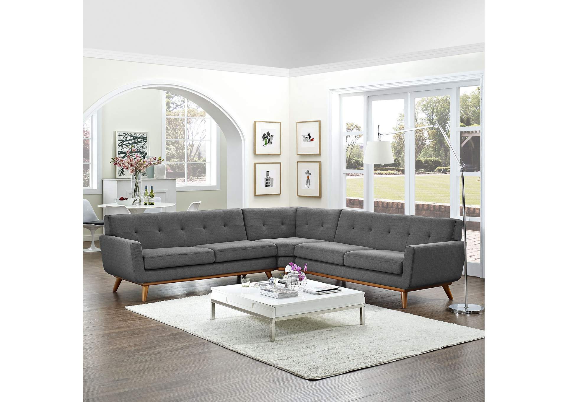 Gray Engage L-Shaped Upholstered Fabric Sectional Sofa,Modway