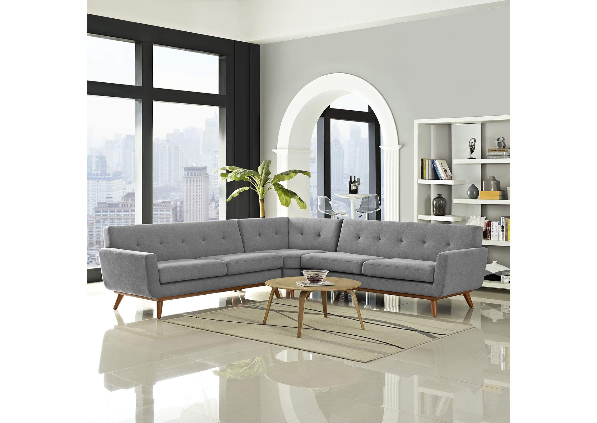 Expectation Gray Engage L-Shaped Upholstered Fabric Sectional Sofa,Modway