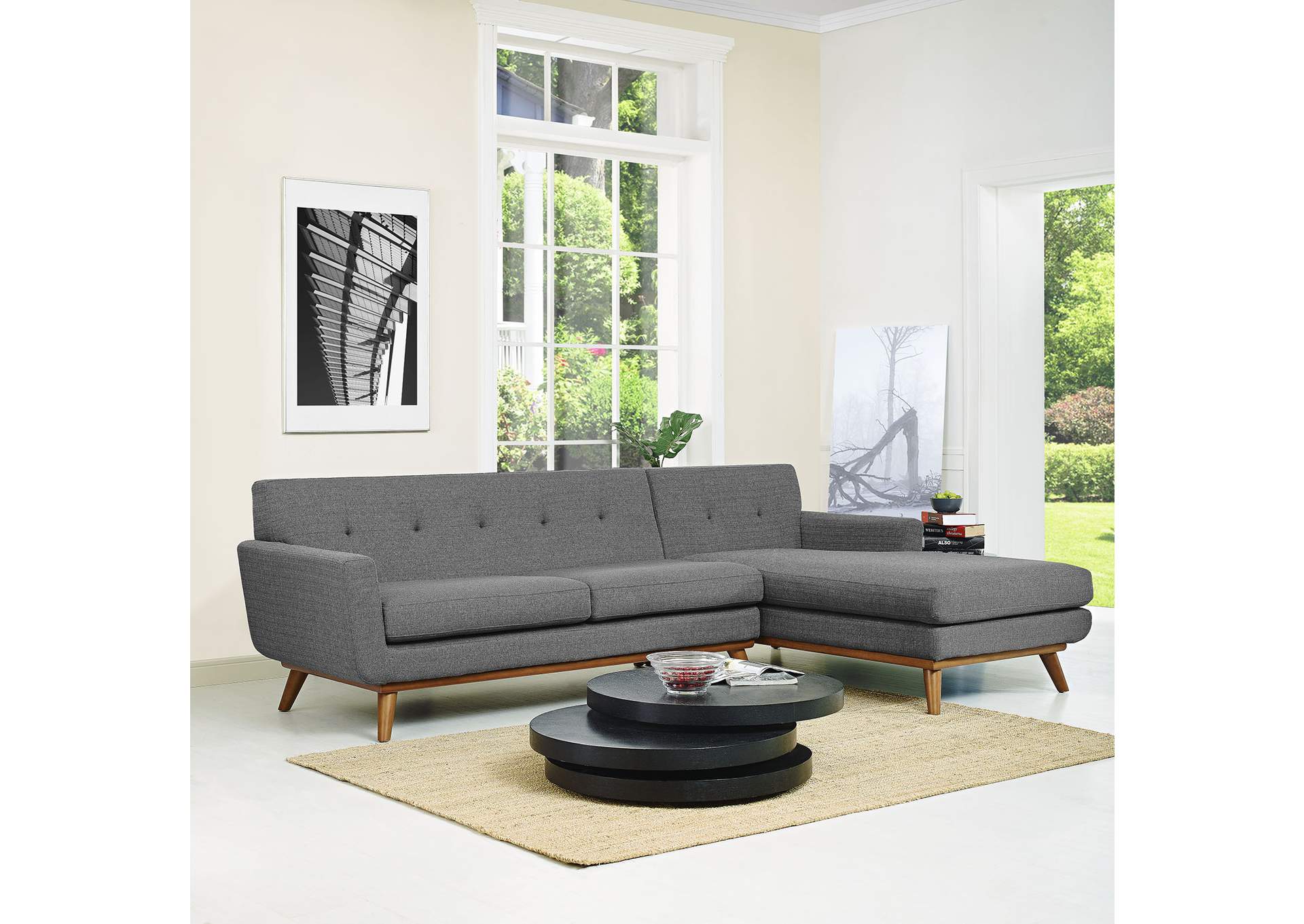 Gray Engage Right-Facing Upholstered Fabric Sectional Sofa,Modway