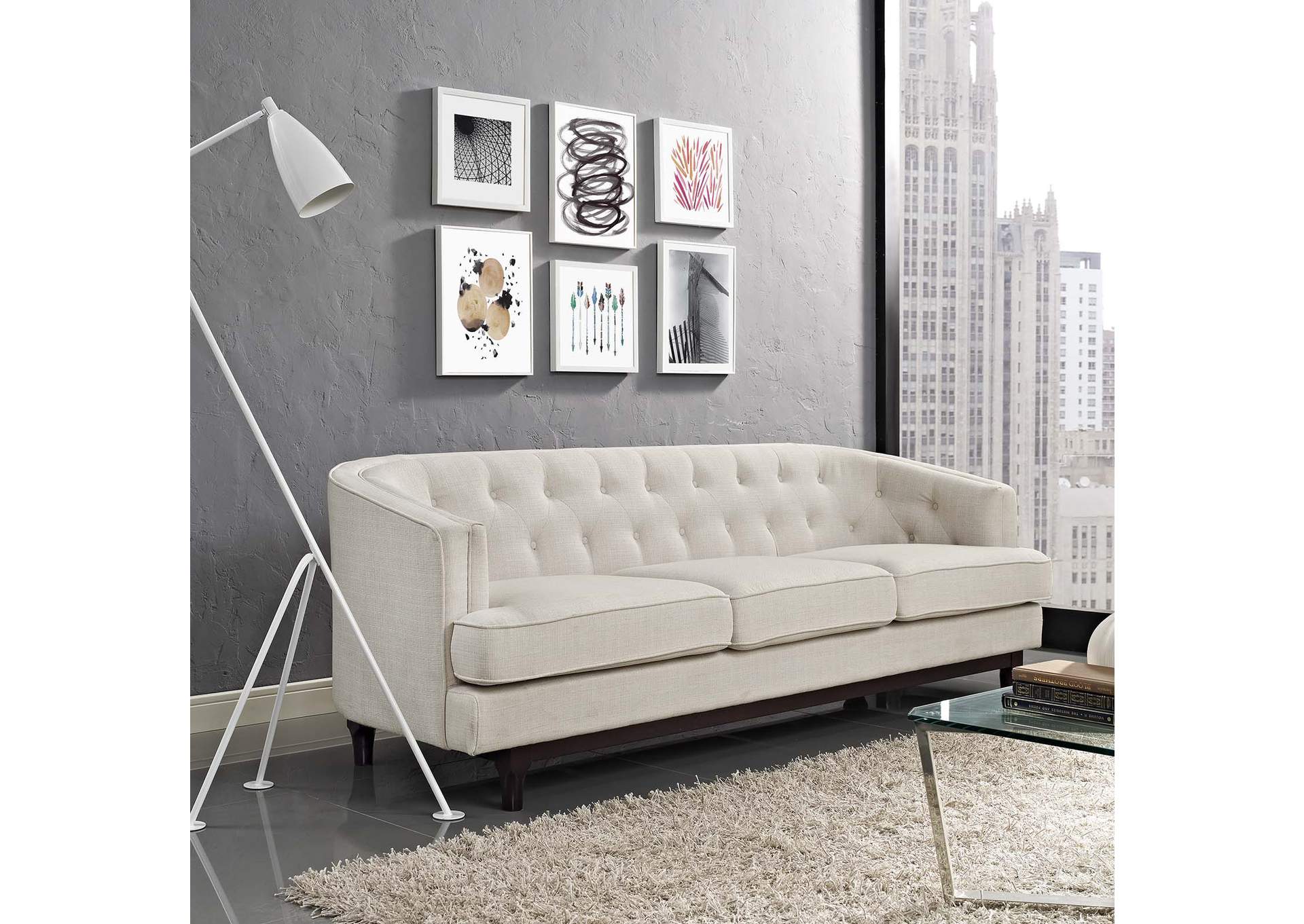 Beige Coast Upholstered Fabric Sofa,Modway