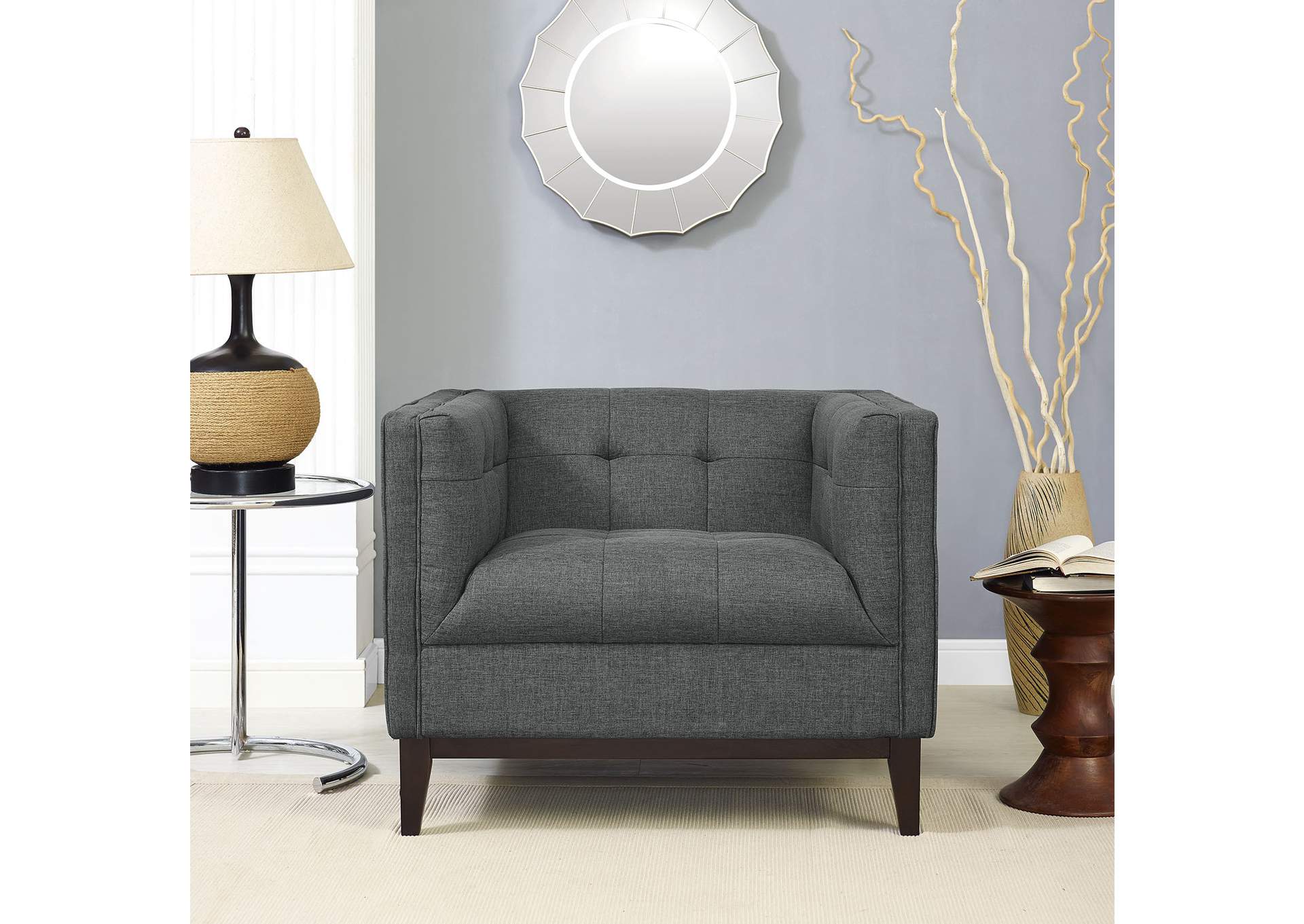 Gray Serve Upholstered Fabric Arm Chair,Modway