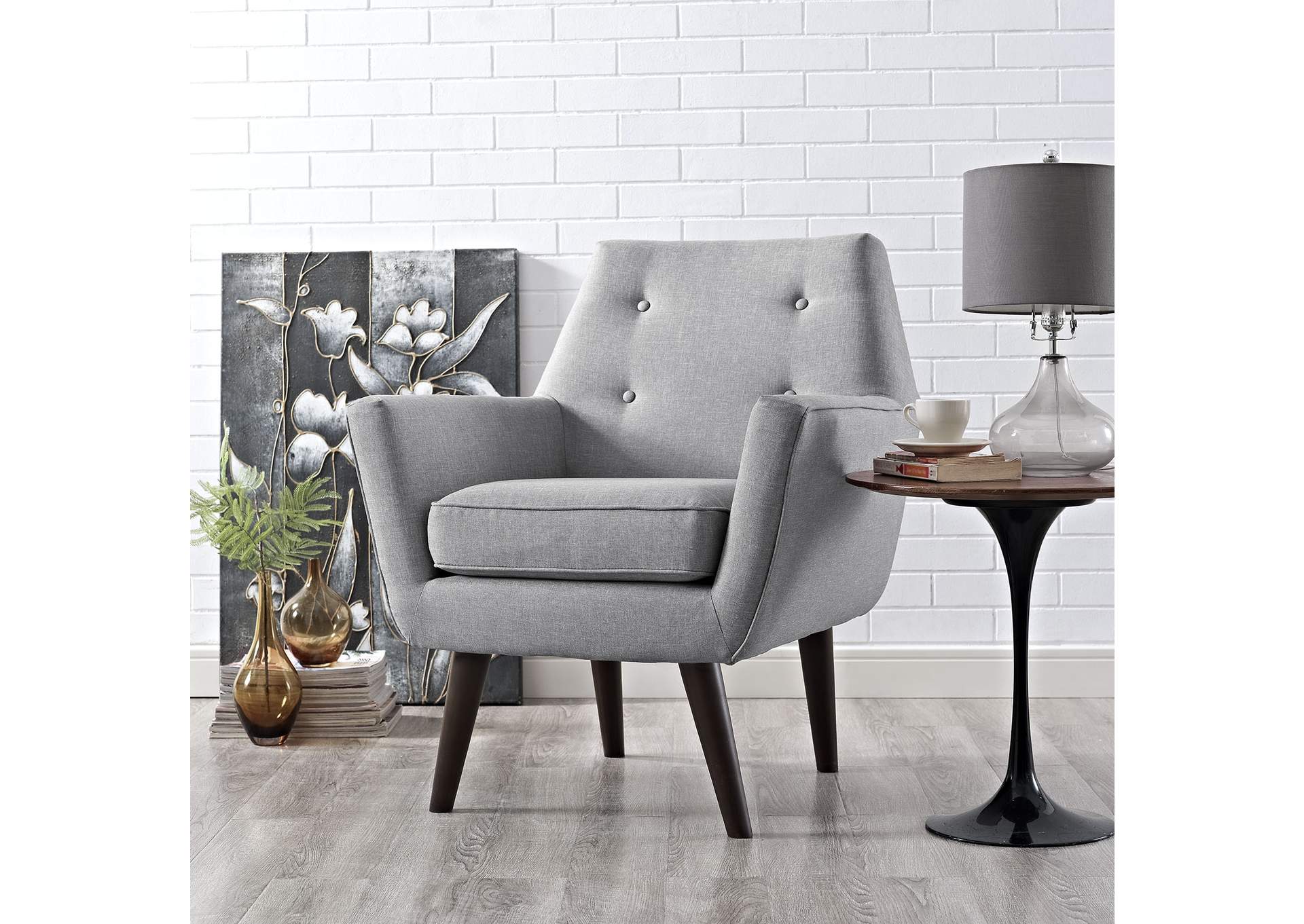 Light Gray Posit Upholstered Fabric Arm Chair,Modway