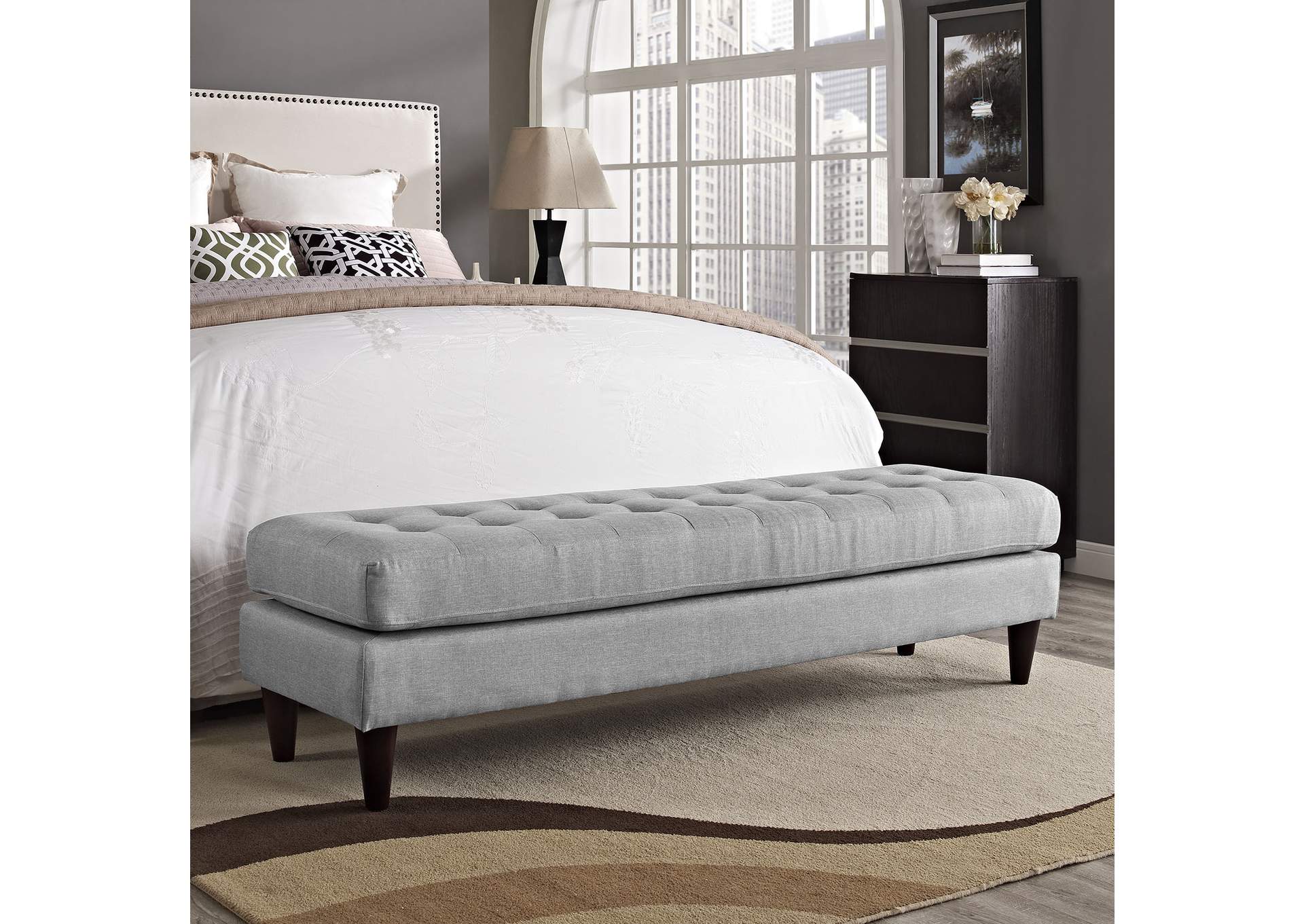 Light Gray Empress Large Bench,Modway