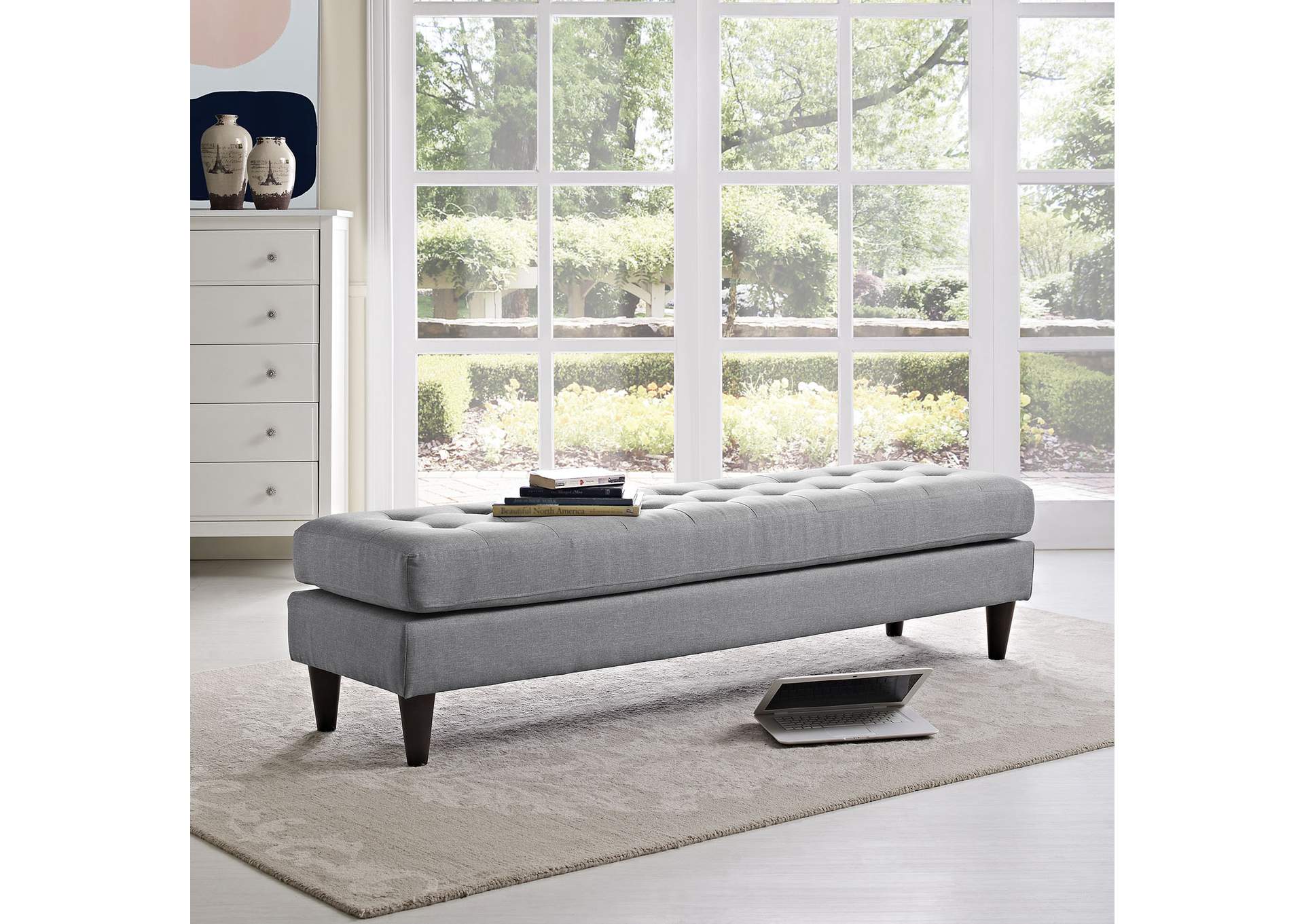 Light Gray Empress Large Bench,Modway