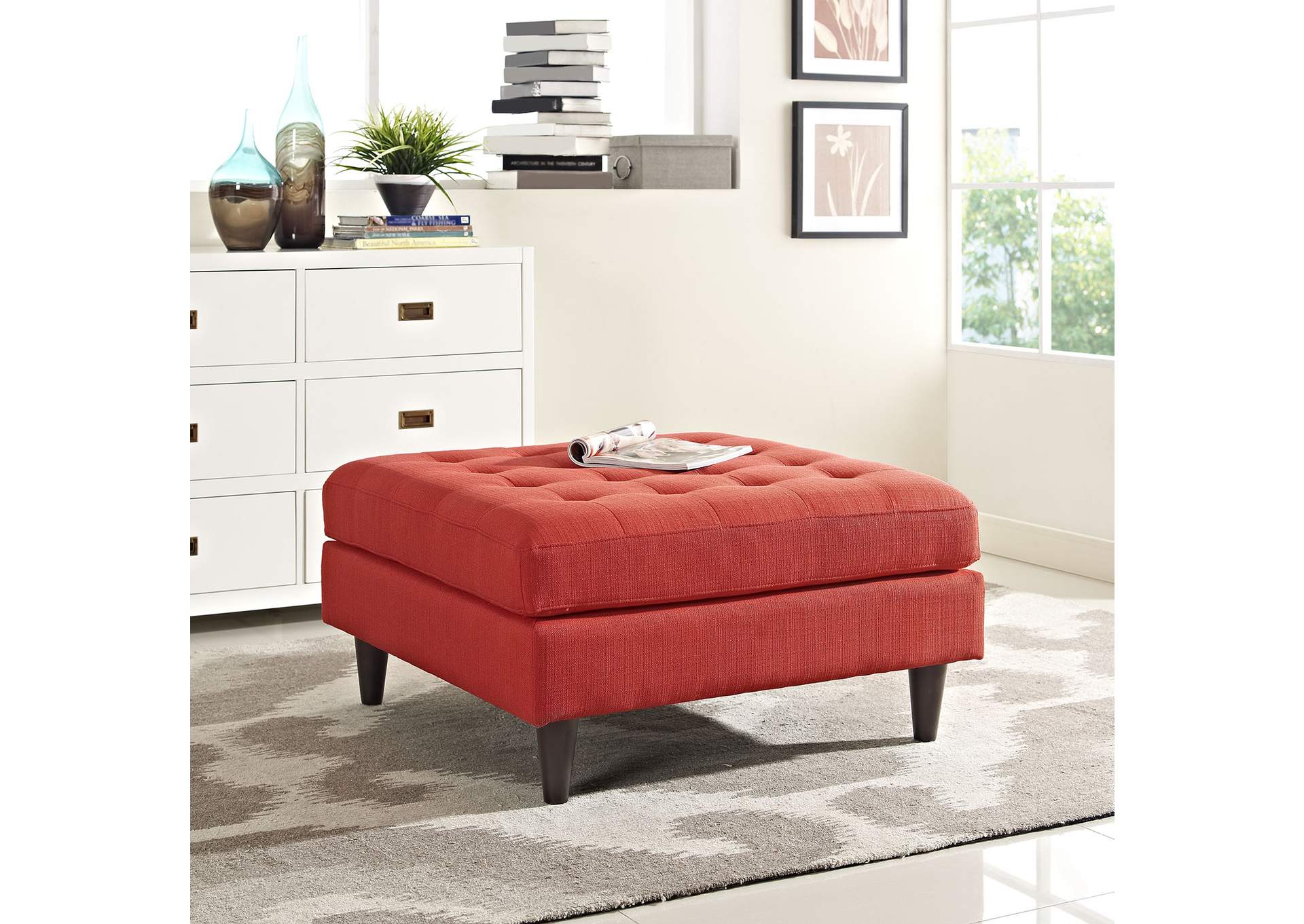 Atomic Red Empress Upholstered Fabric Large Ottoman,Modway