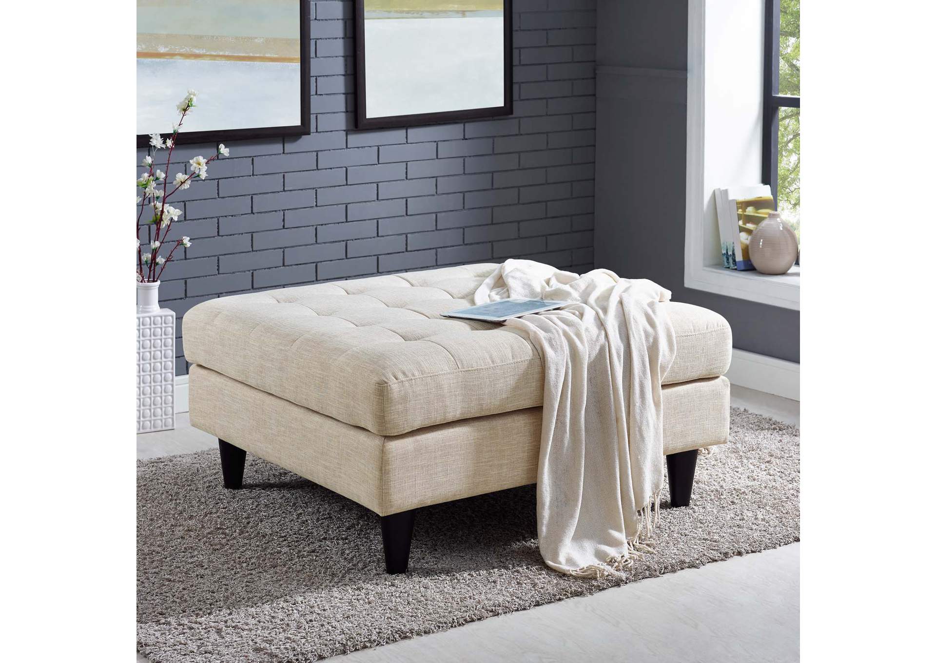 Beige Empress Upholstered Fabric Large Ottoman,Modway