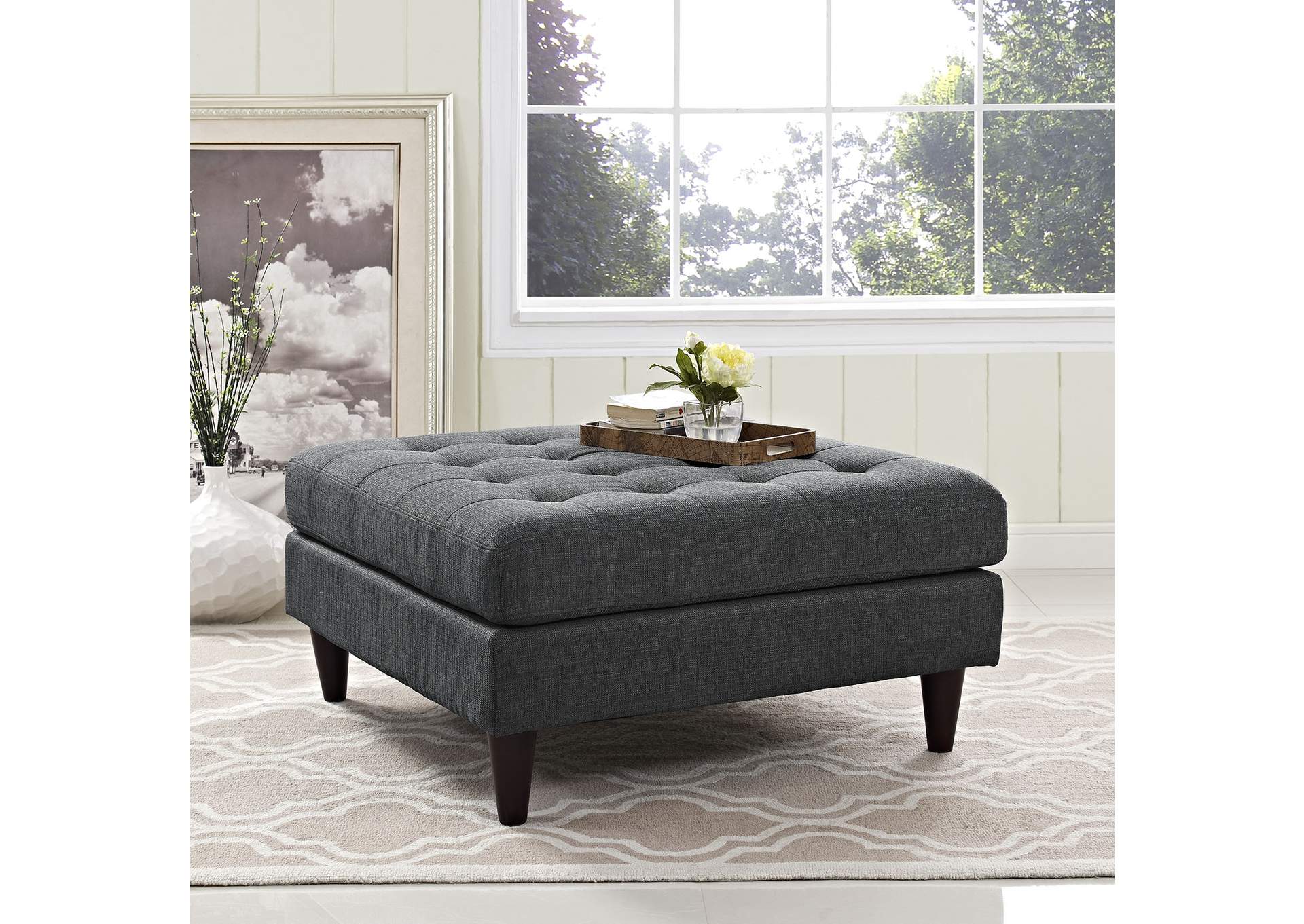 Empress Gray Upholstered Fabric Large Ottoman,Modway