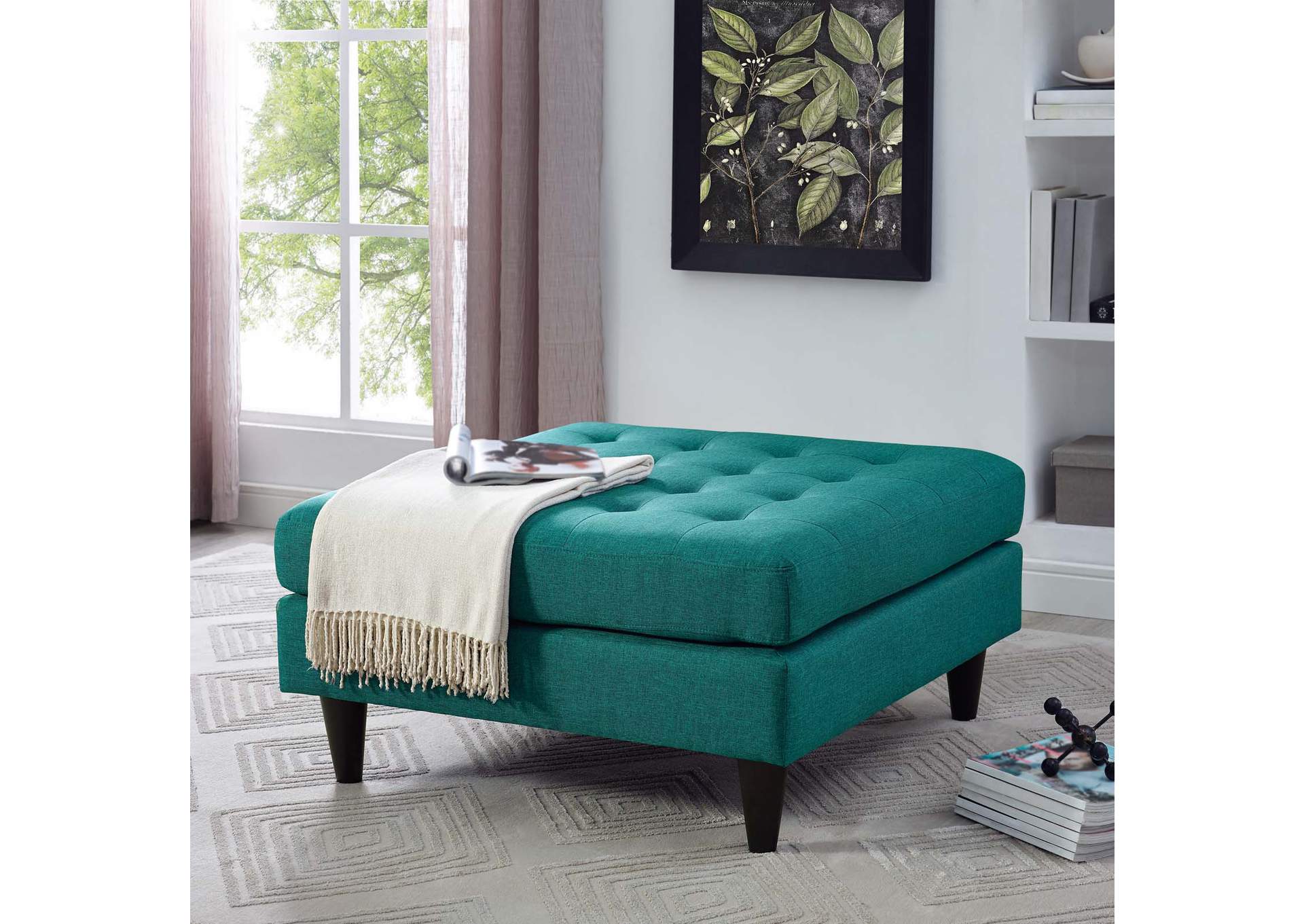 Teal Empress Upholstered Fabric Large Ottoman,Modway