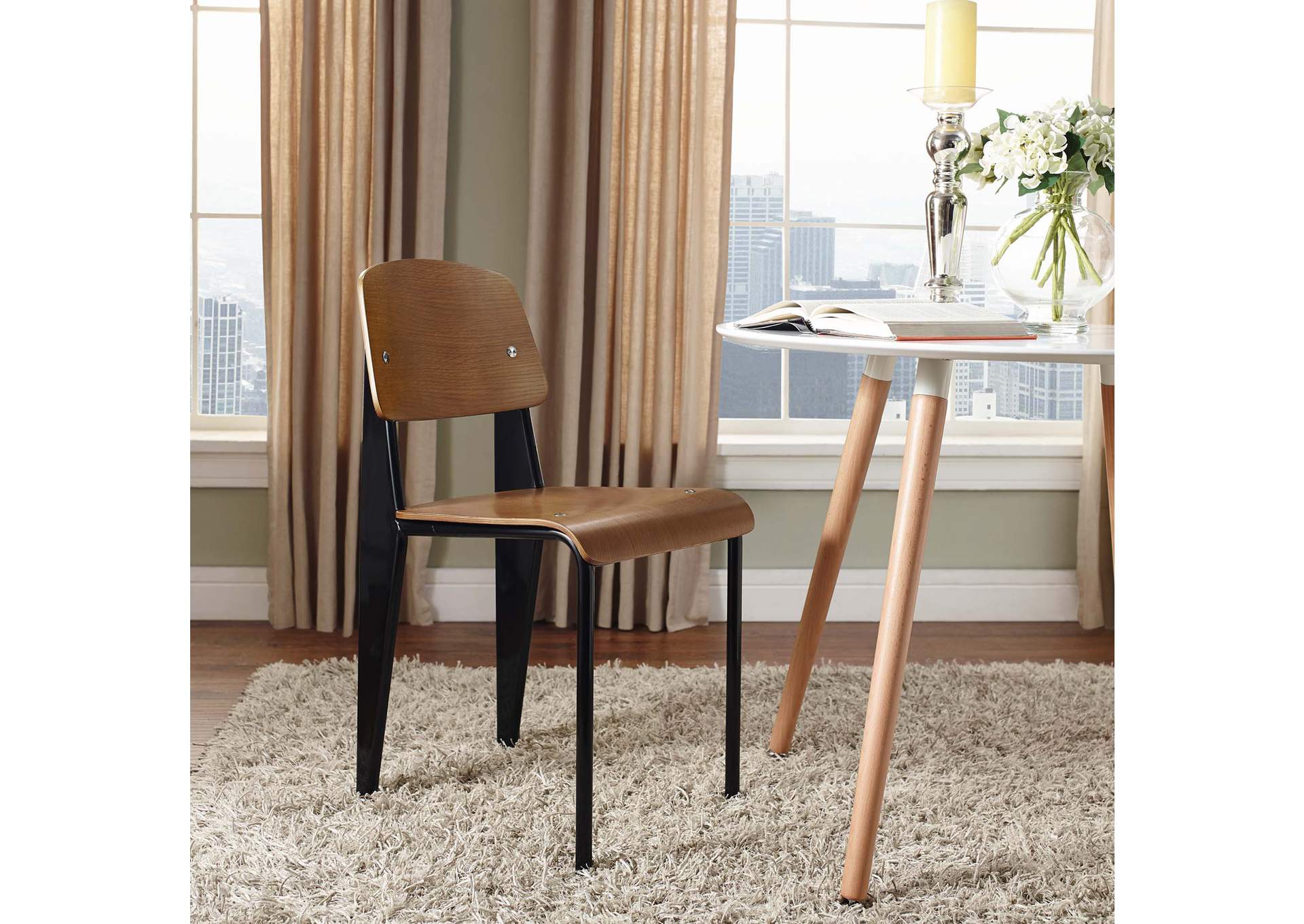 Walnut Black Cabin Dining Side Chair,Modway