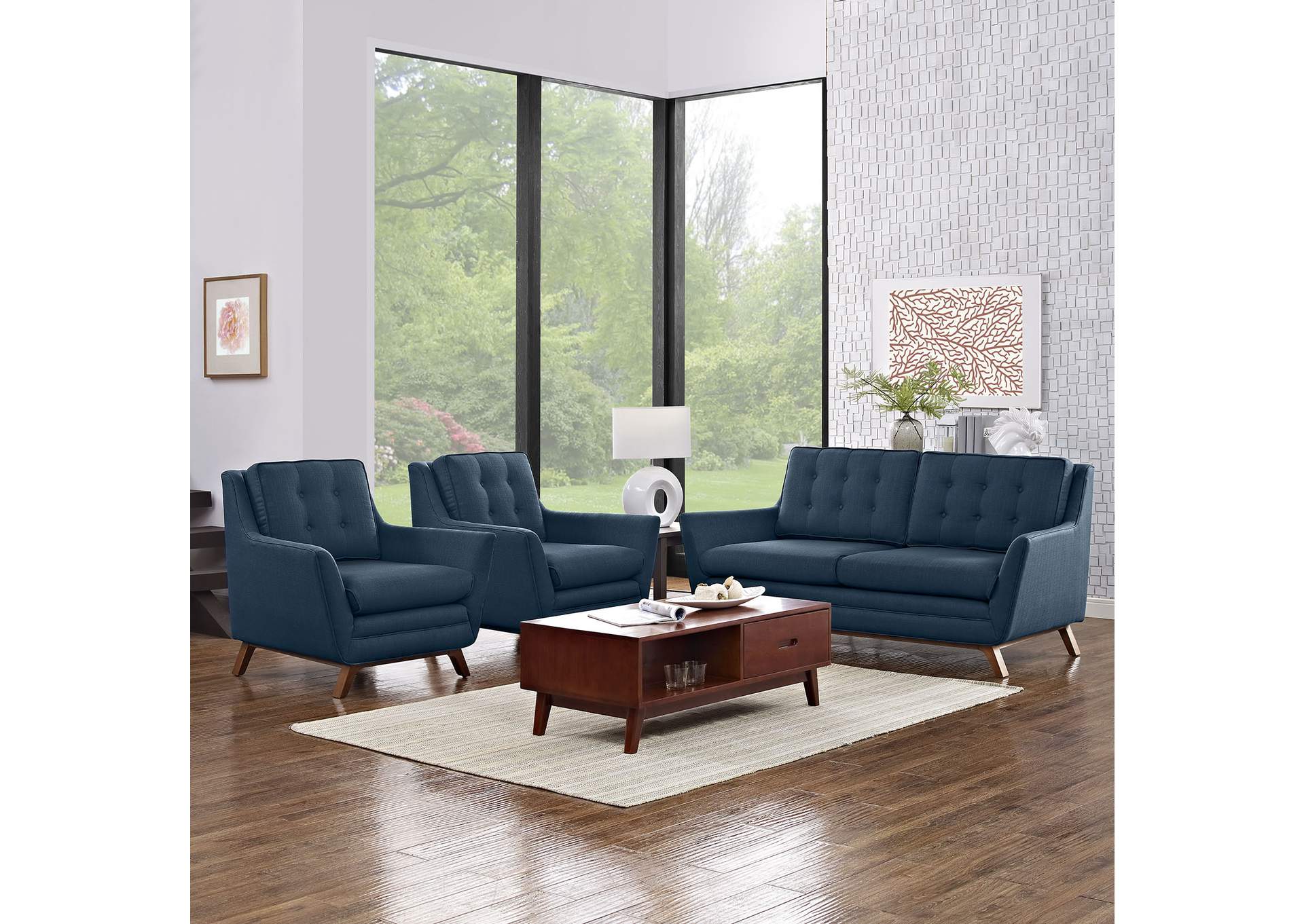 Azure Beguile 3 Piece Upholstered Fabric Living Room Set,Modway