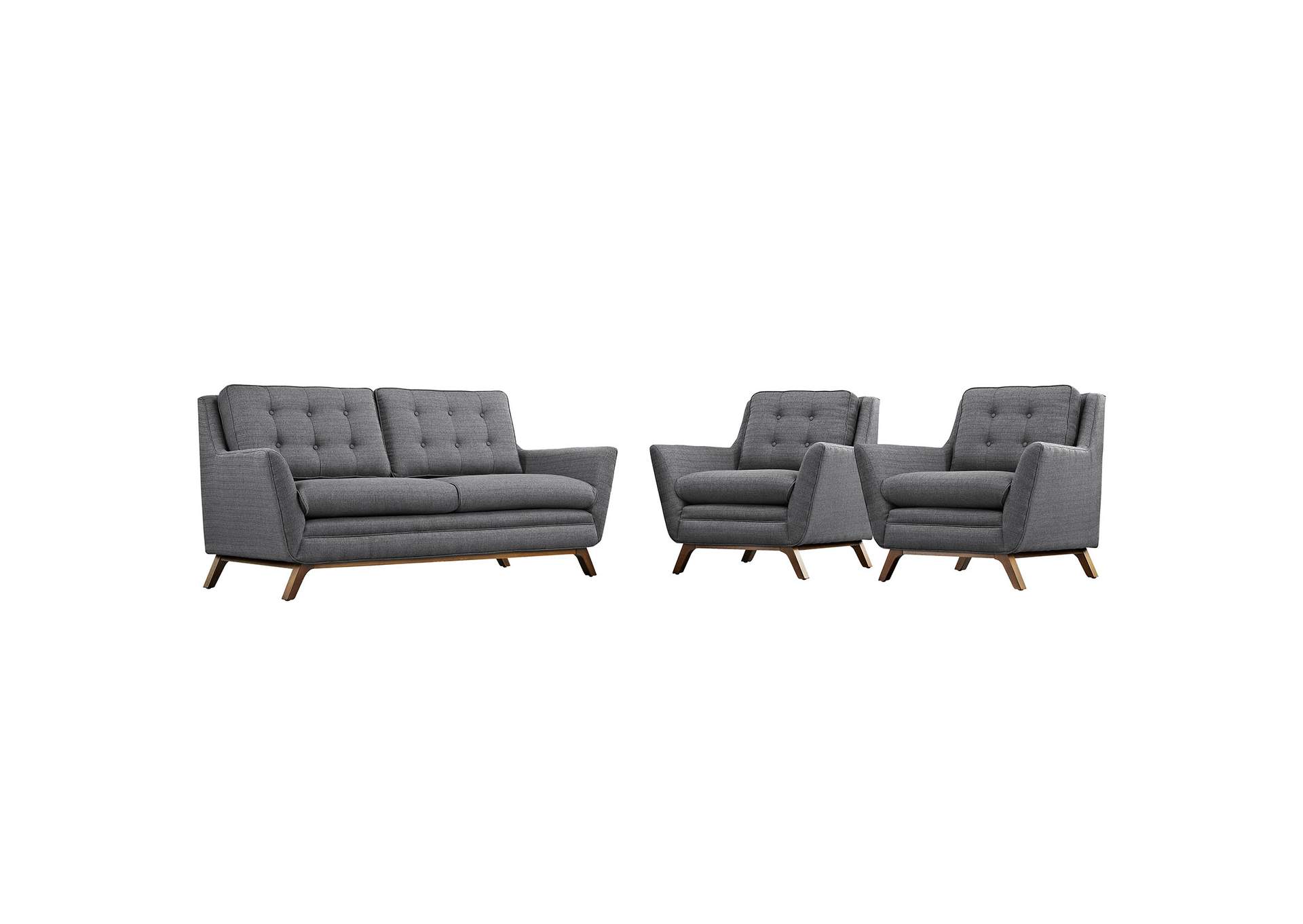 Gray Beguile 3 Piece Upholstered Fabric Living Room Set,Modway