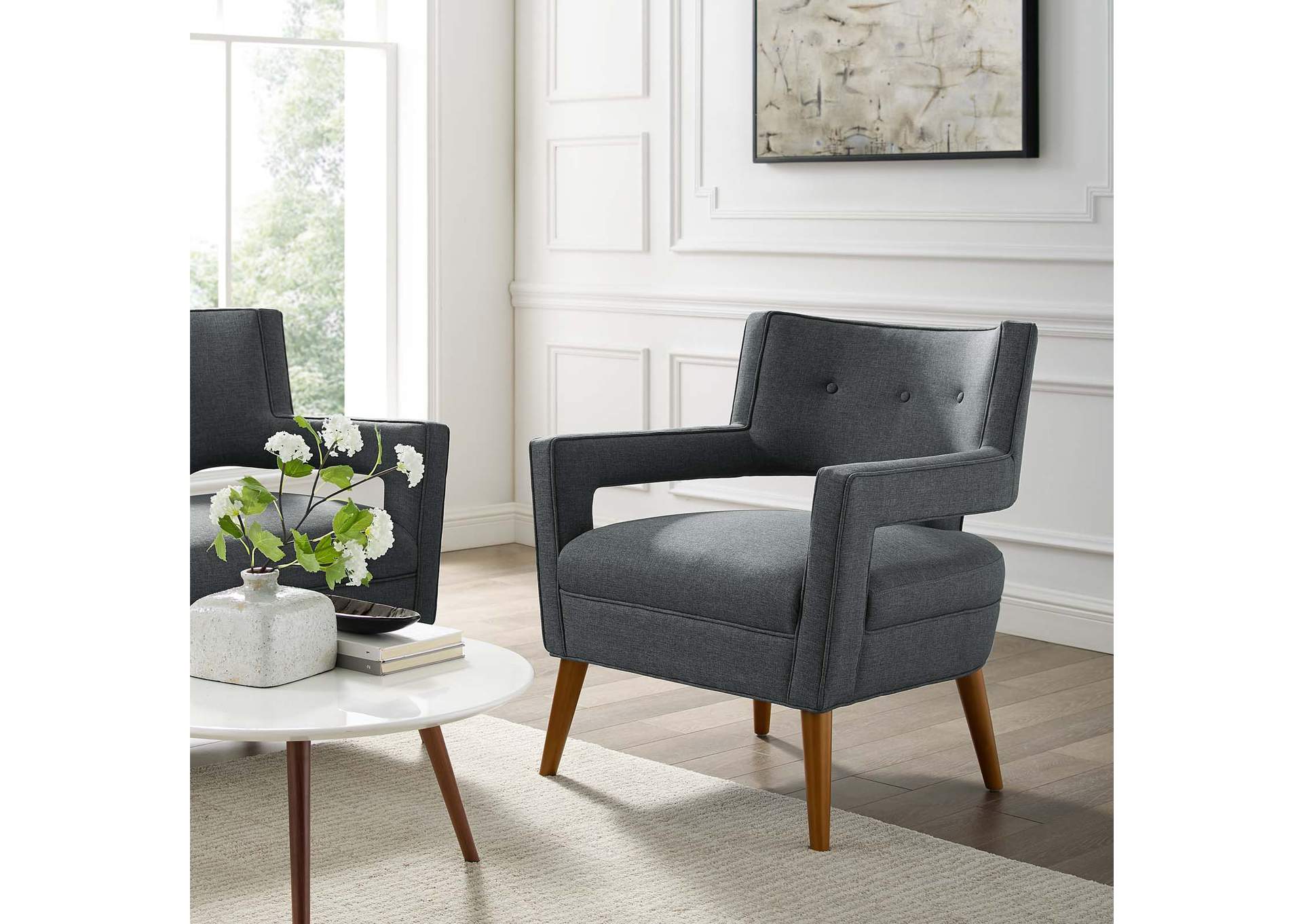 Gray Sheer Upholstered Fabric Arm Chair,Modway