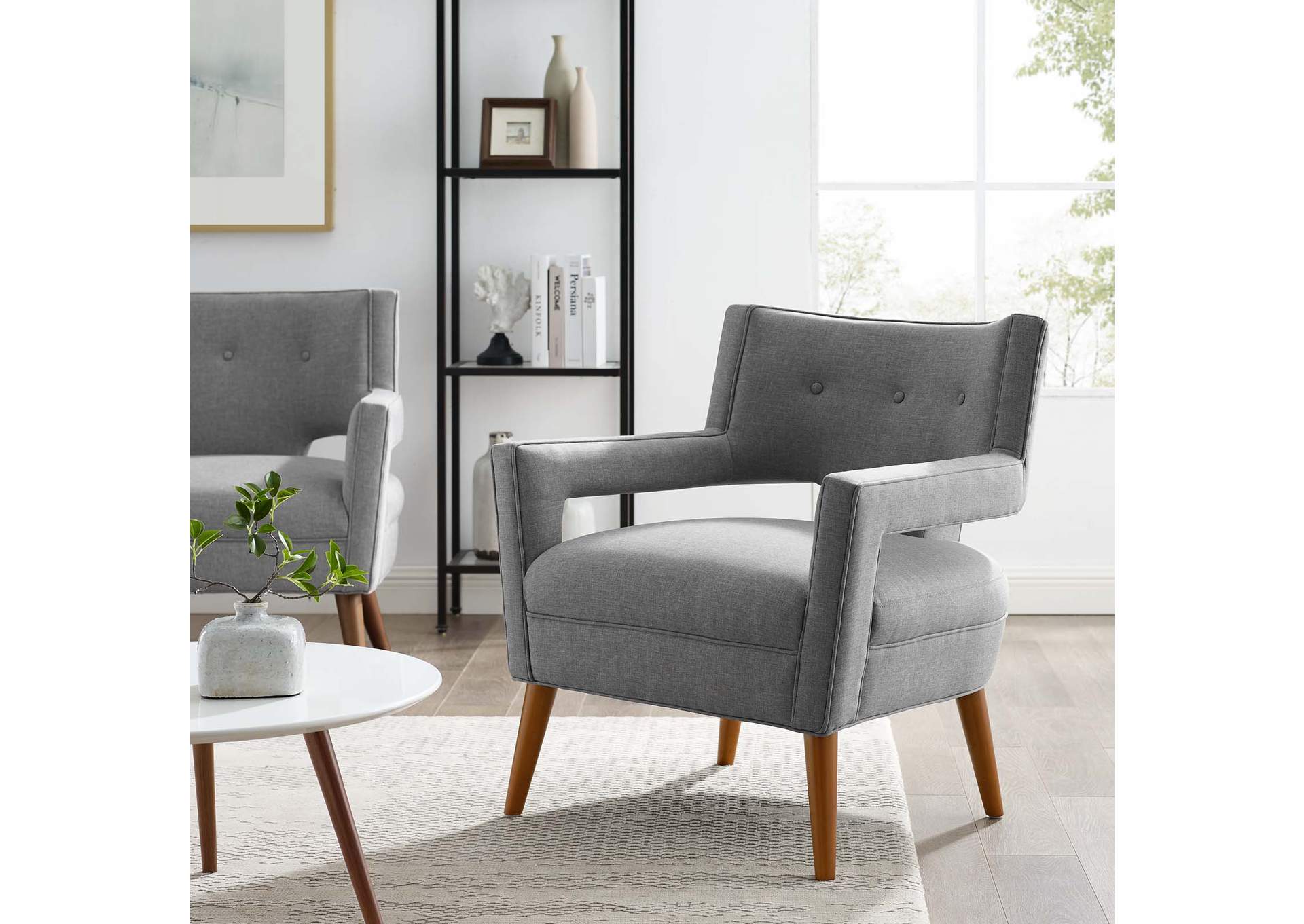 Light Gray Sheer Upholstered Fabric Arm Chair,Modway