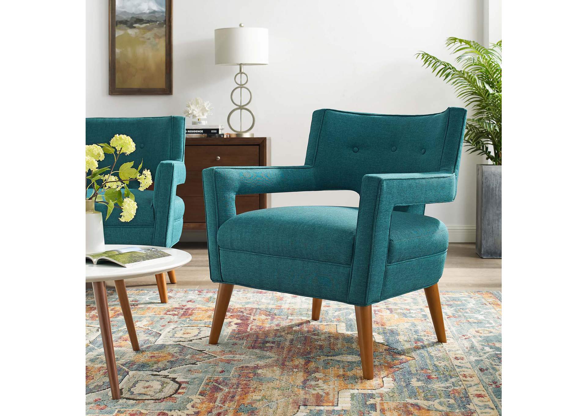 Teal Sheer Upholstered Fabric Arm Chair,Modway