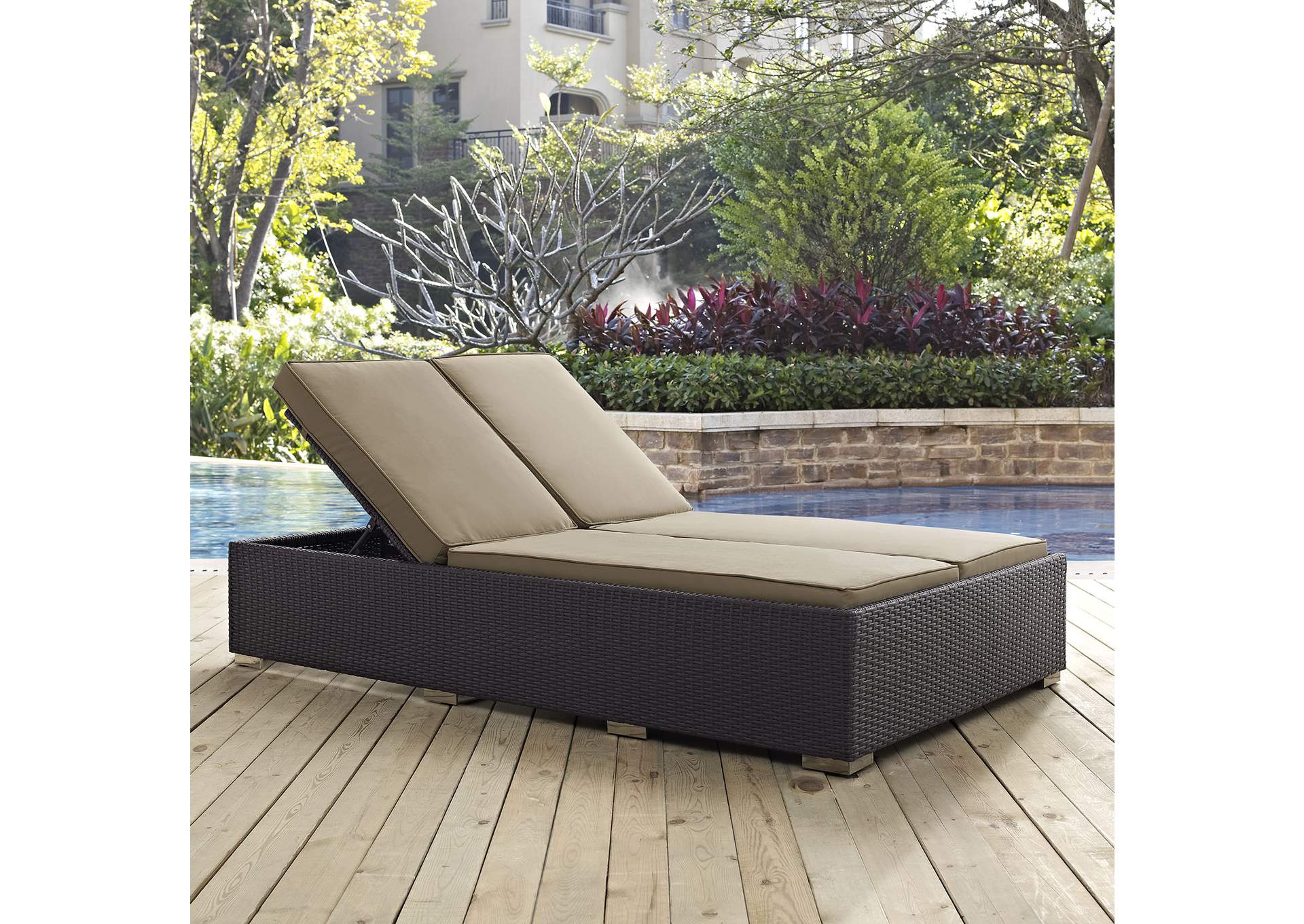 Espresso Mocha Convene Double Outdoor Patio Chaise,Modway