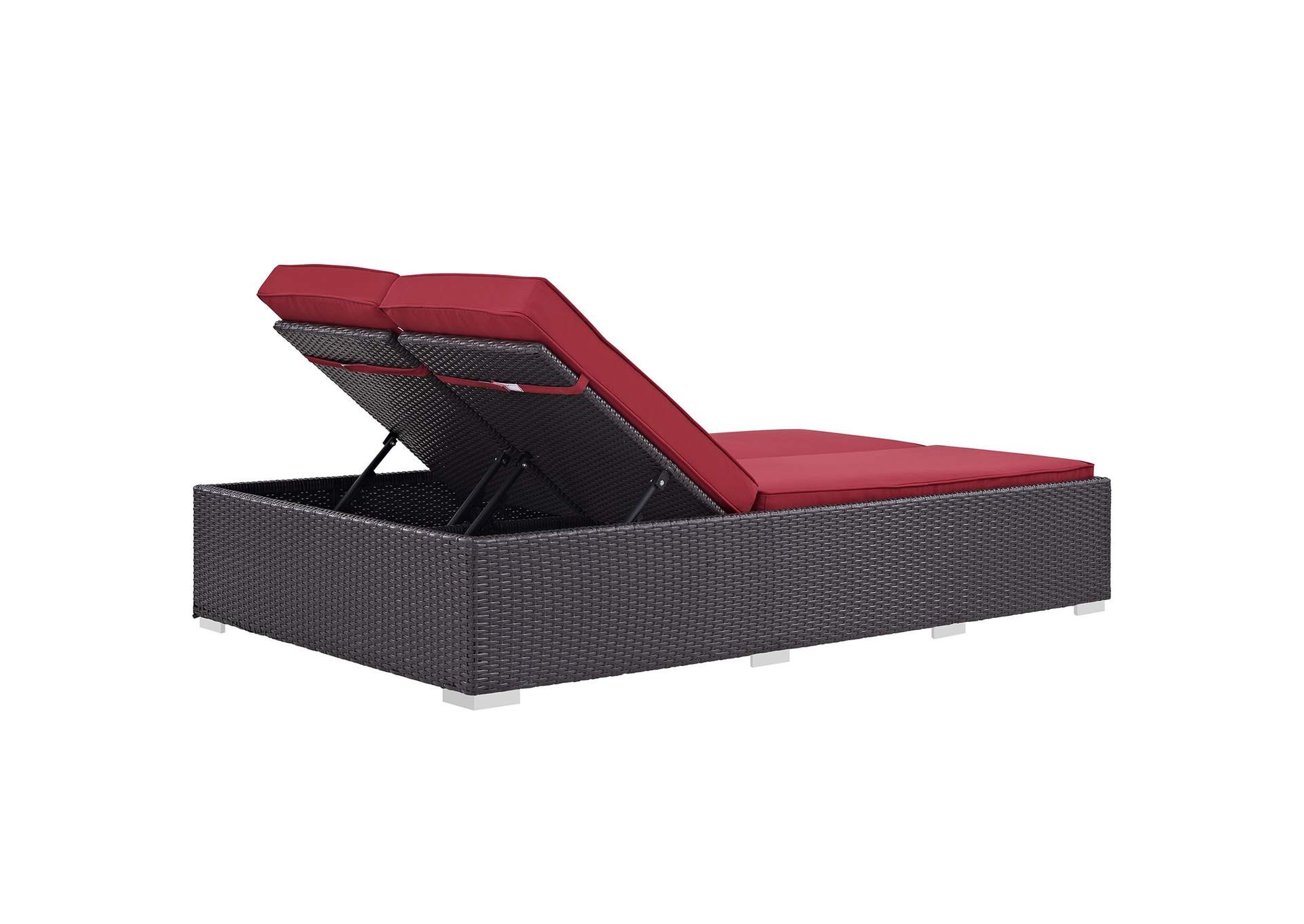 Espresso Red Convene Double Outdoor Patio Chaise,Modway