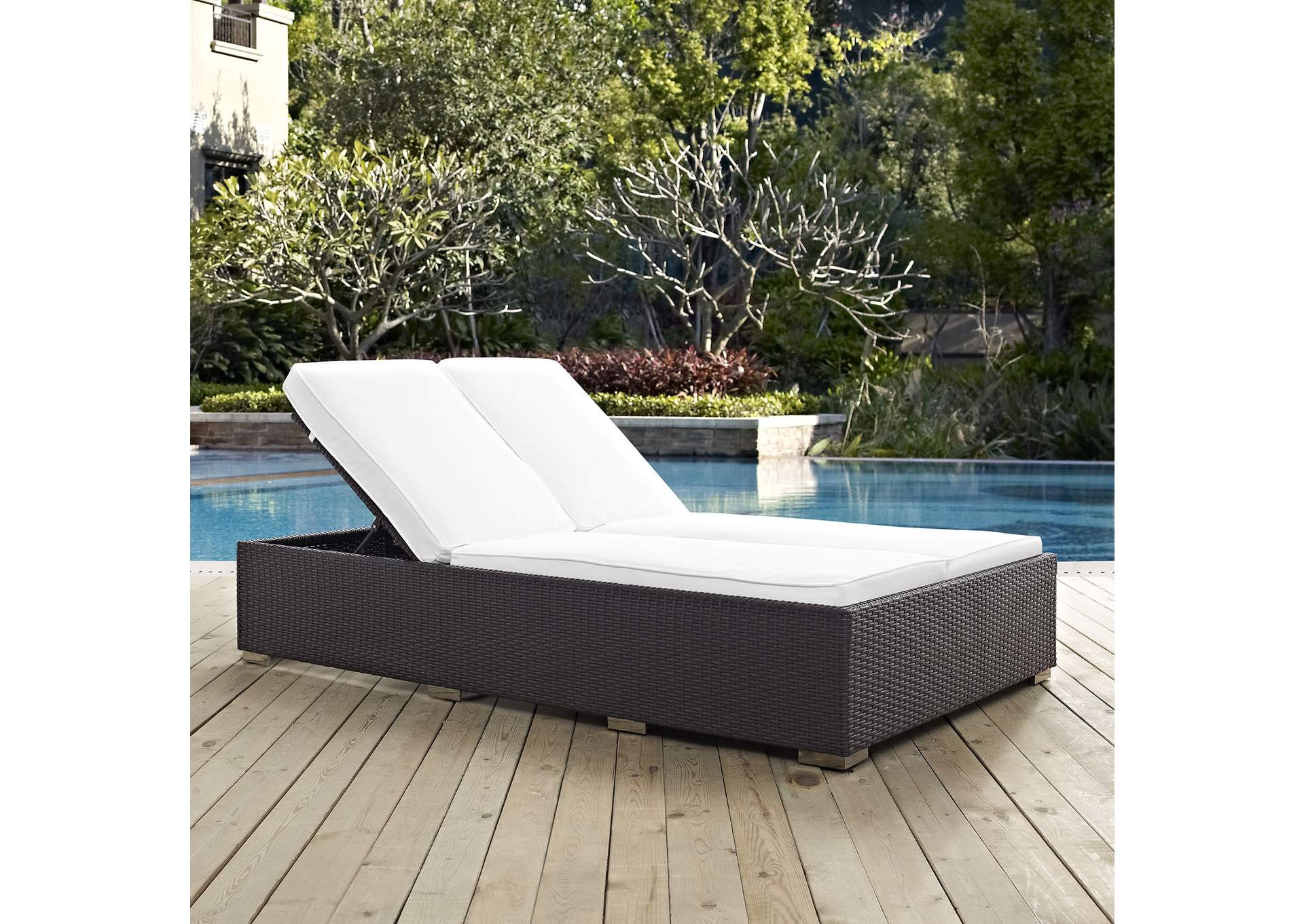 Espresso White Convene Double Outdoor Patio Chaise,Modway