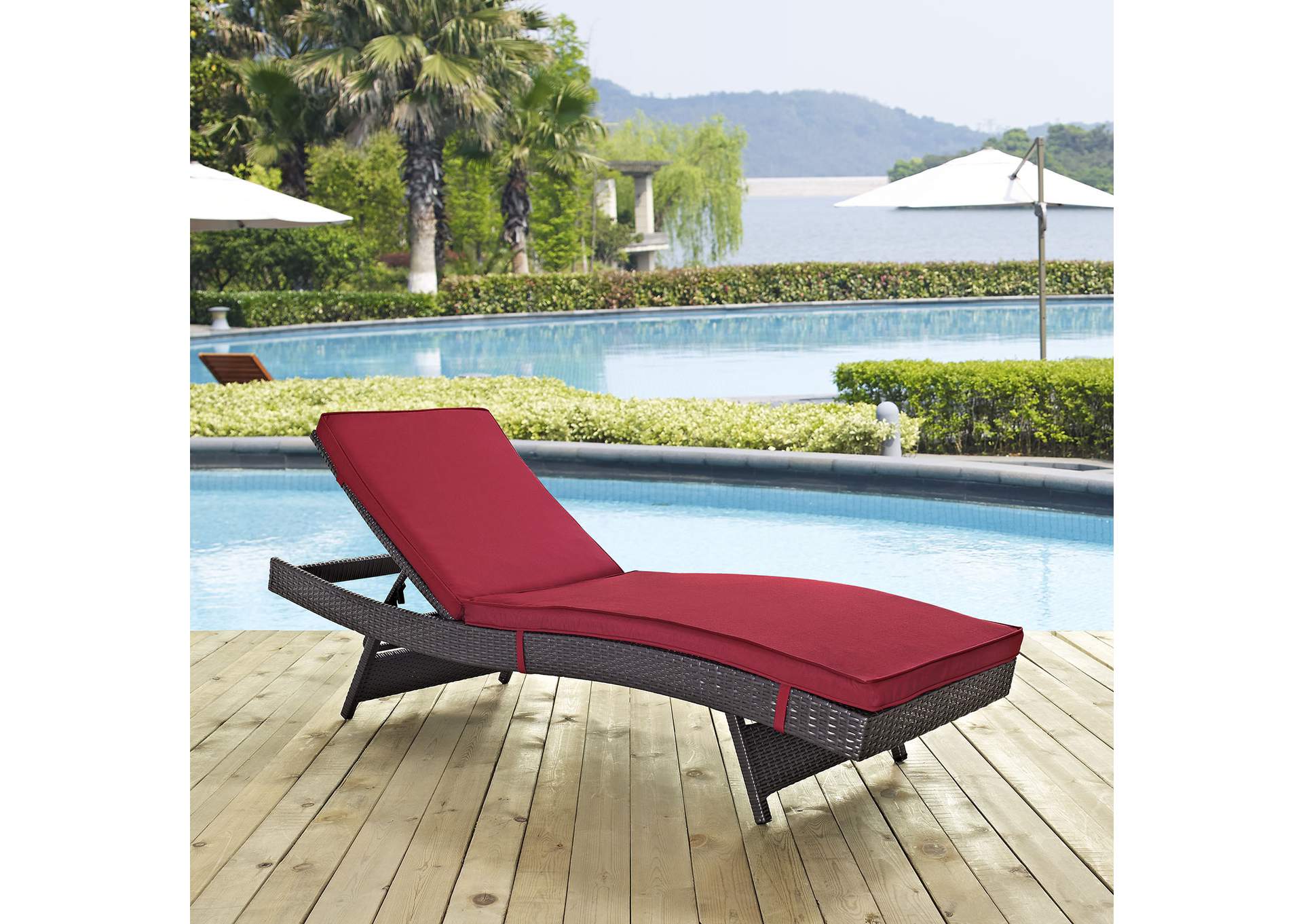 Espresso Red Convene Outdoor Patio Chaise,Modway