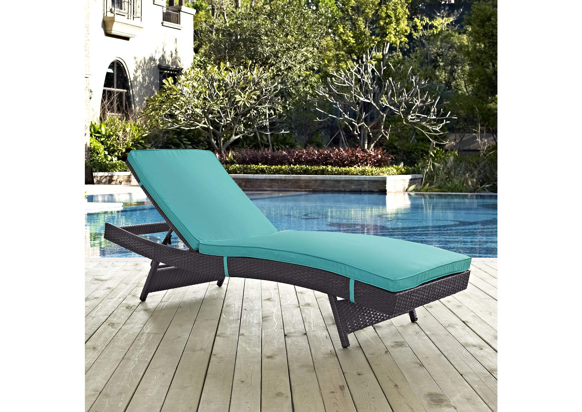 Espresso Turquoise Convene Outdoor Patio Chaise,Modway