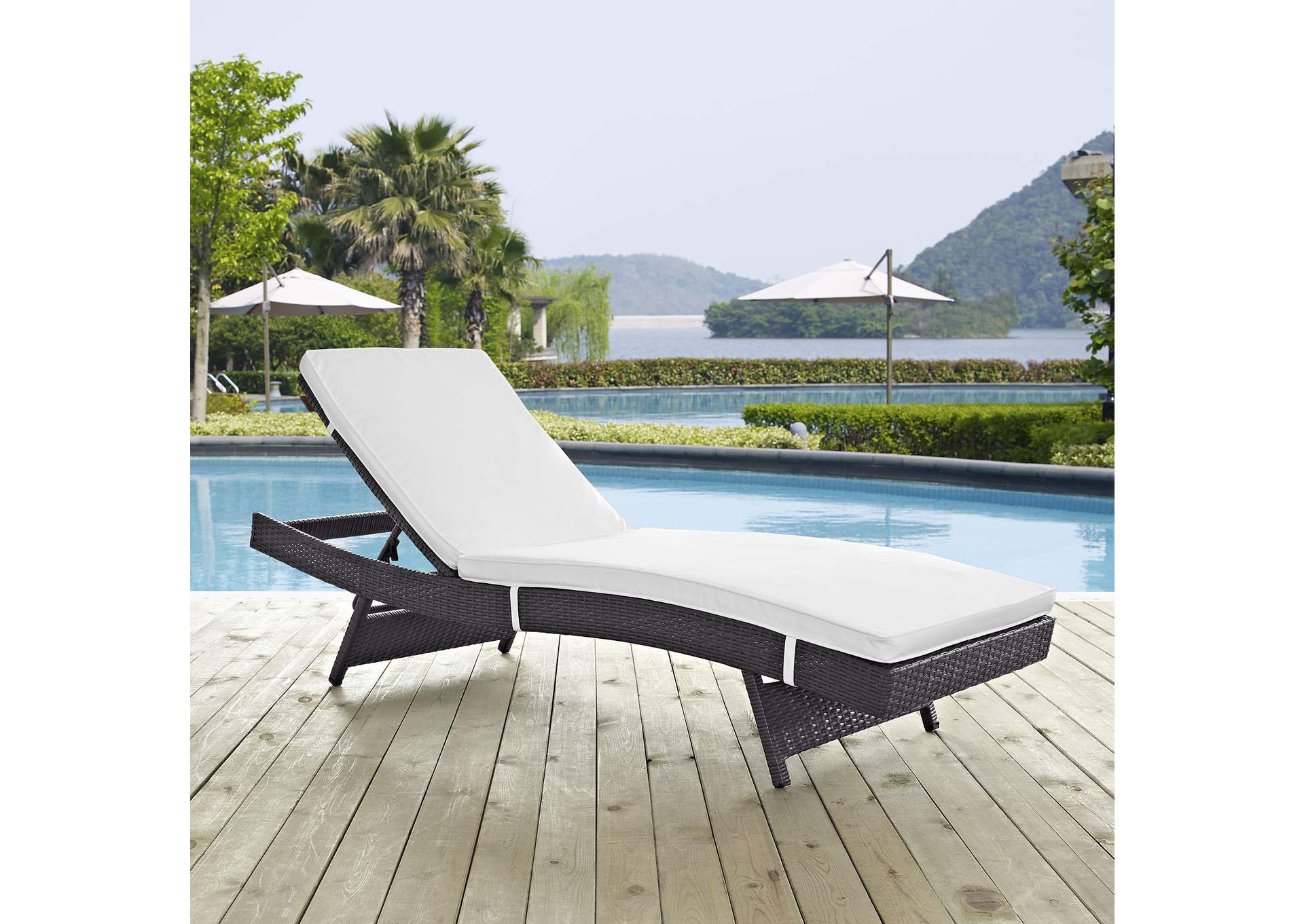 Espresso White Convene Outdoor Patio Chaise,Modway