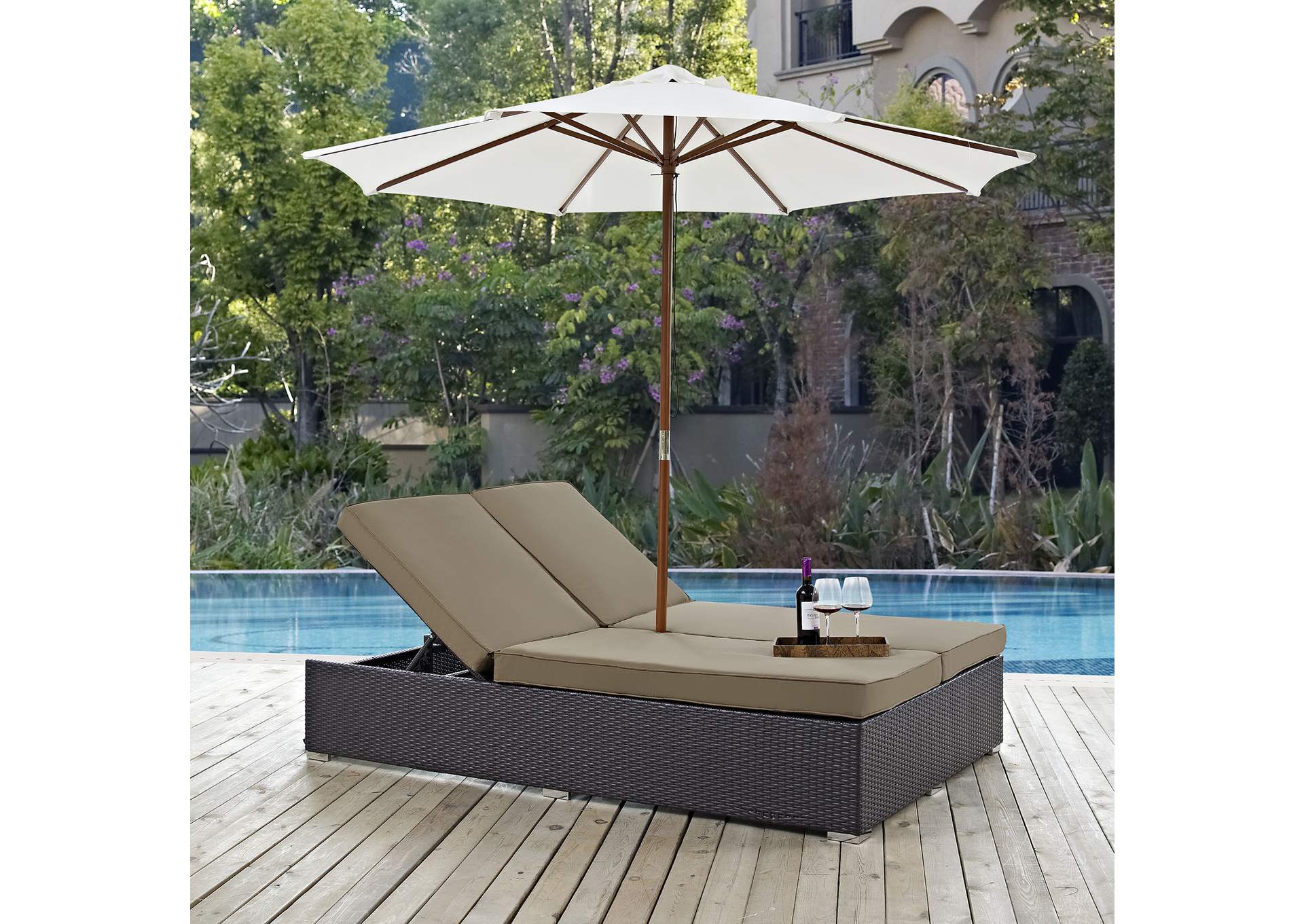 Espresso Mocha Convene Double Outdoor Patio Chaise,Modway