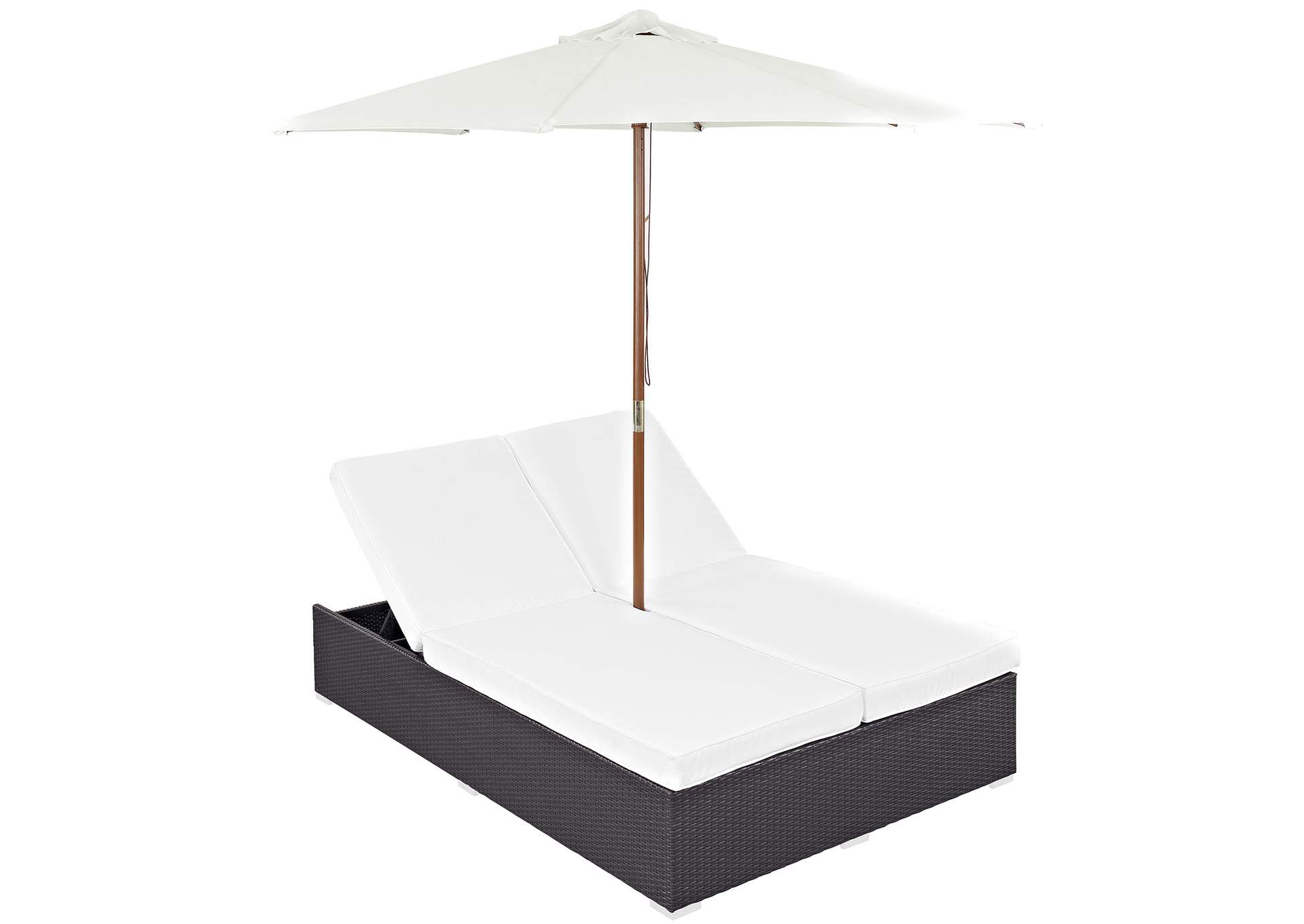 Espresso White Convene Double Outdoor Patio Chaise,Modway