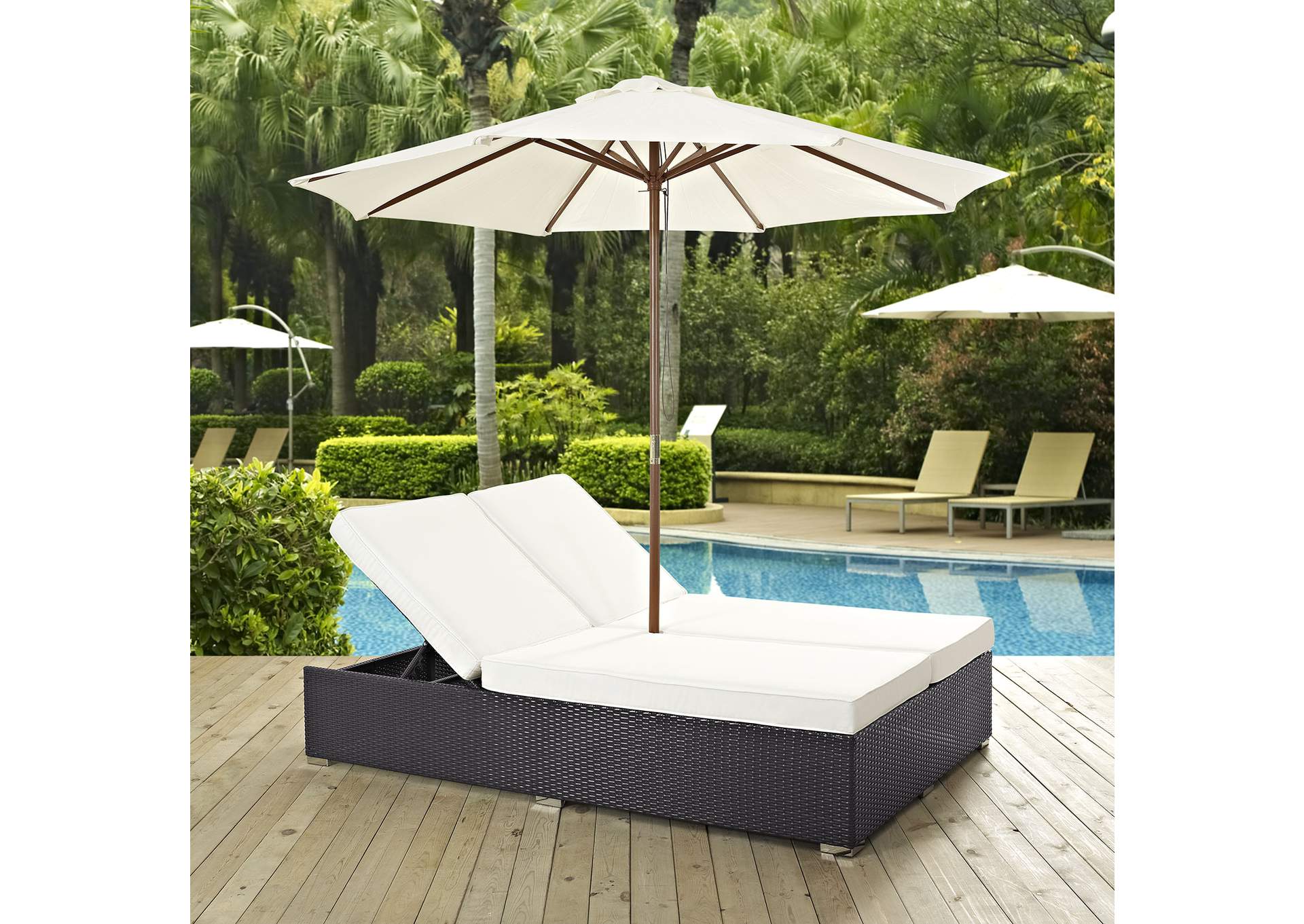 Espresso White Convene Double Outdoor Patio Chaise,Modway