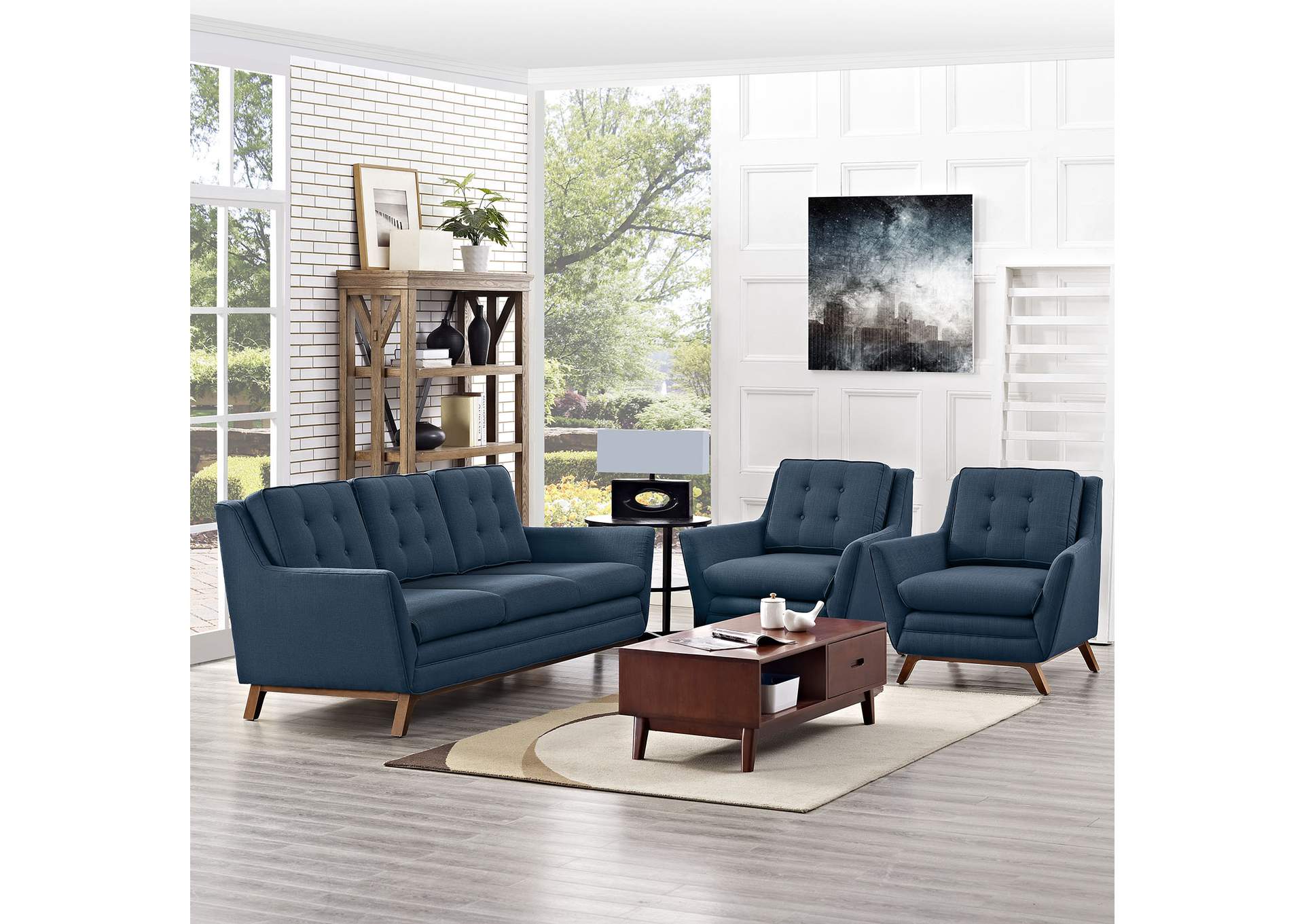 Azure Beguile 3 Piece Upholstered Fabric Living Room Set,Modway