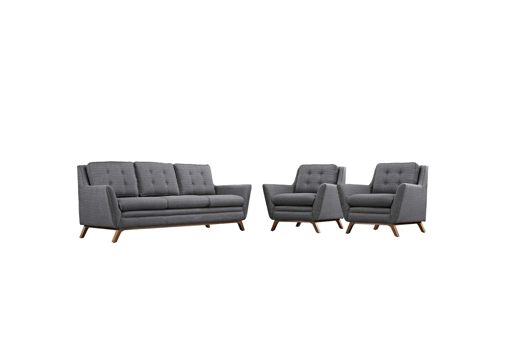 Gray Beguile 3 Piece Upholstered Fabric Living Room Set,Modway