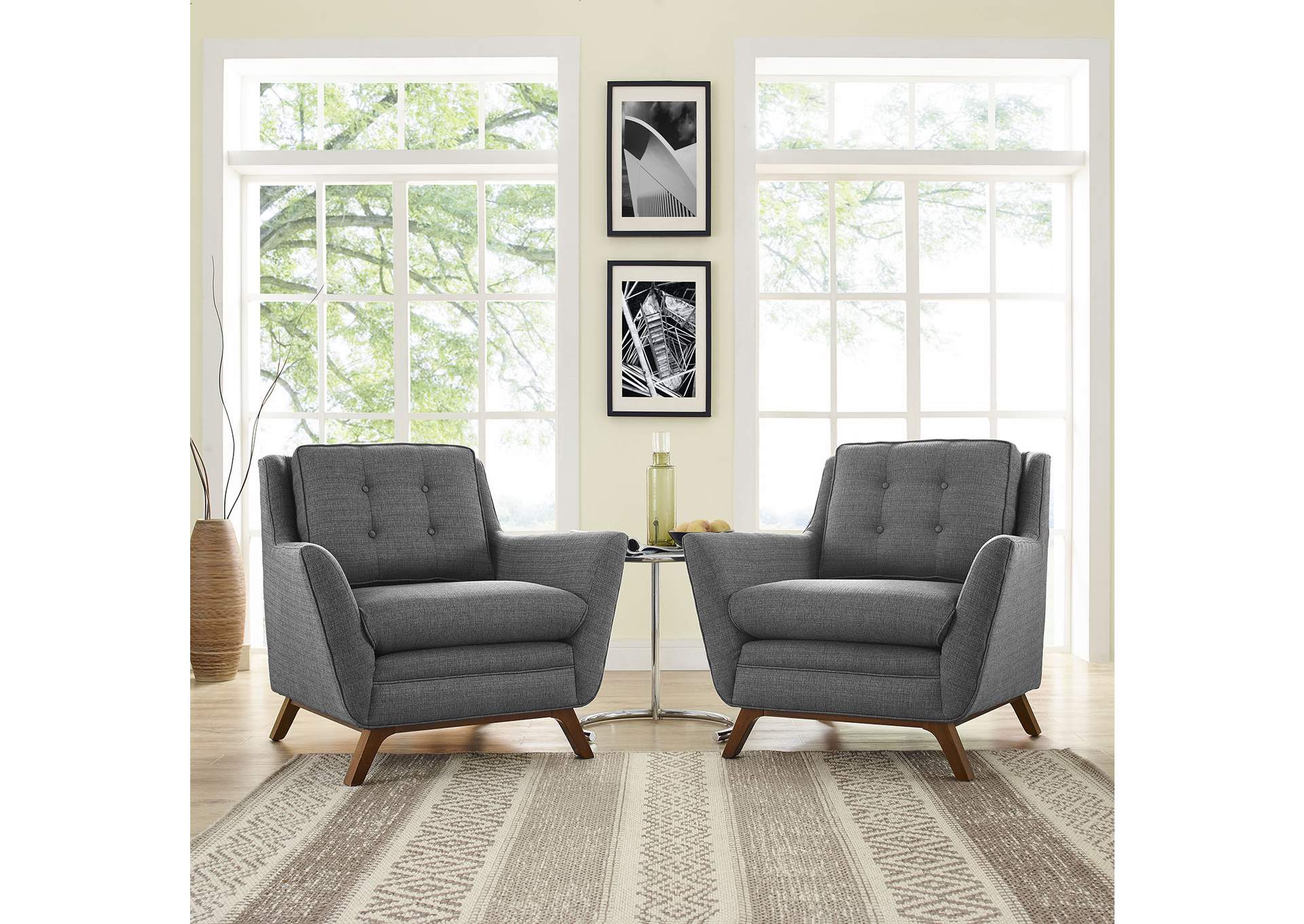 Gray Beguile 2 Piece Upholstered Fabric Living Room Set,Modway