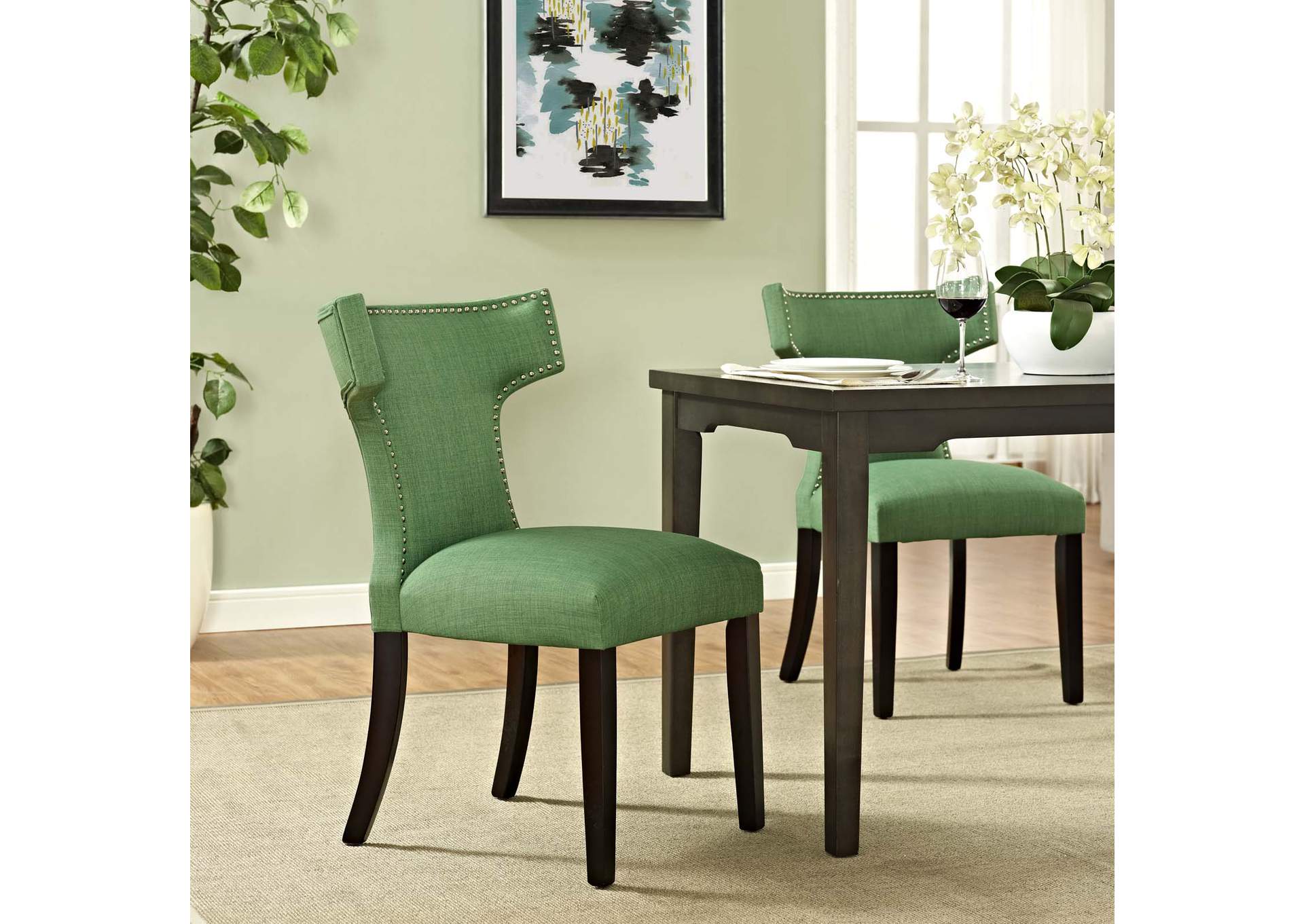 Kelly Green Curve Fabric Dining Chair,Modway