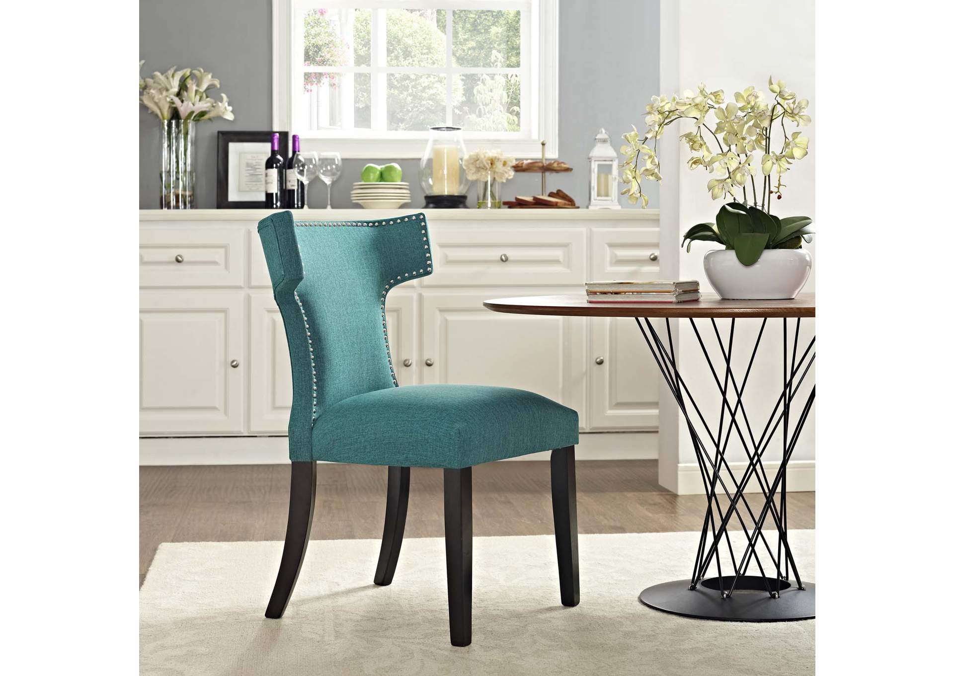 Teal Curve Fabric Dining Chair,Modway