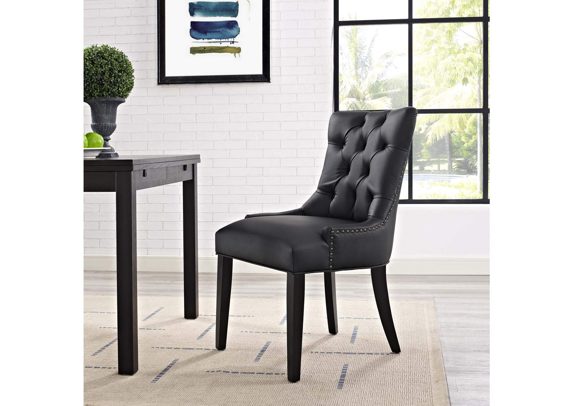 Black Regent Tufted Faux Leather Dining Chair,Modway