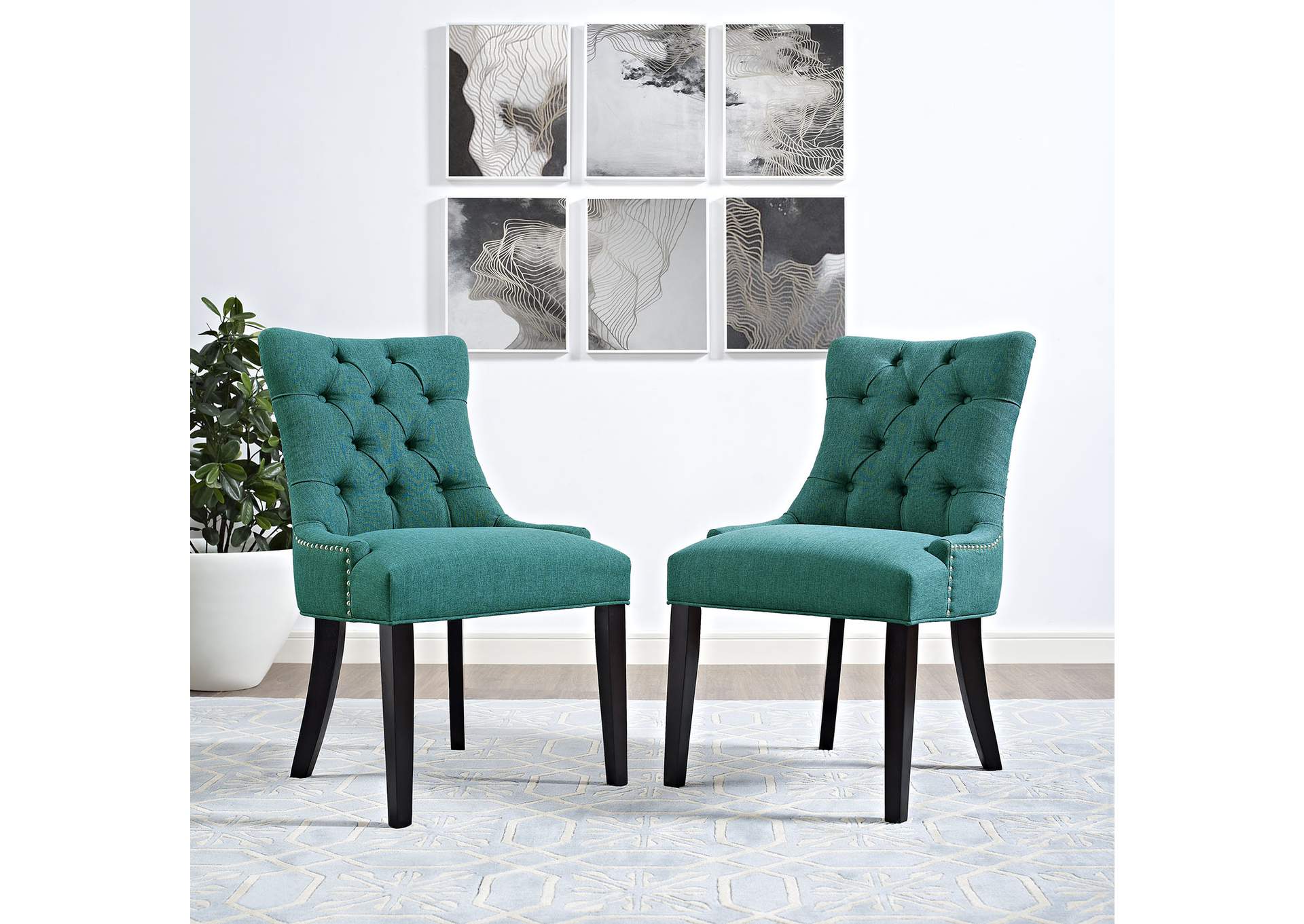 Teal Regent Tufted Fabric Dining Side Chair,Modway