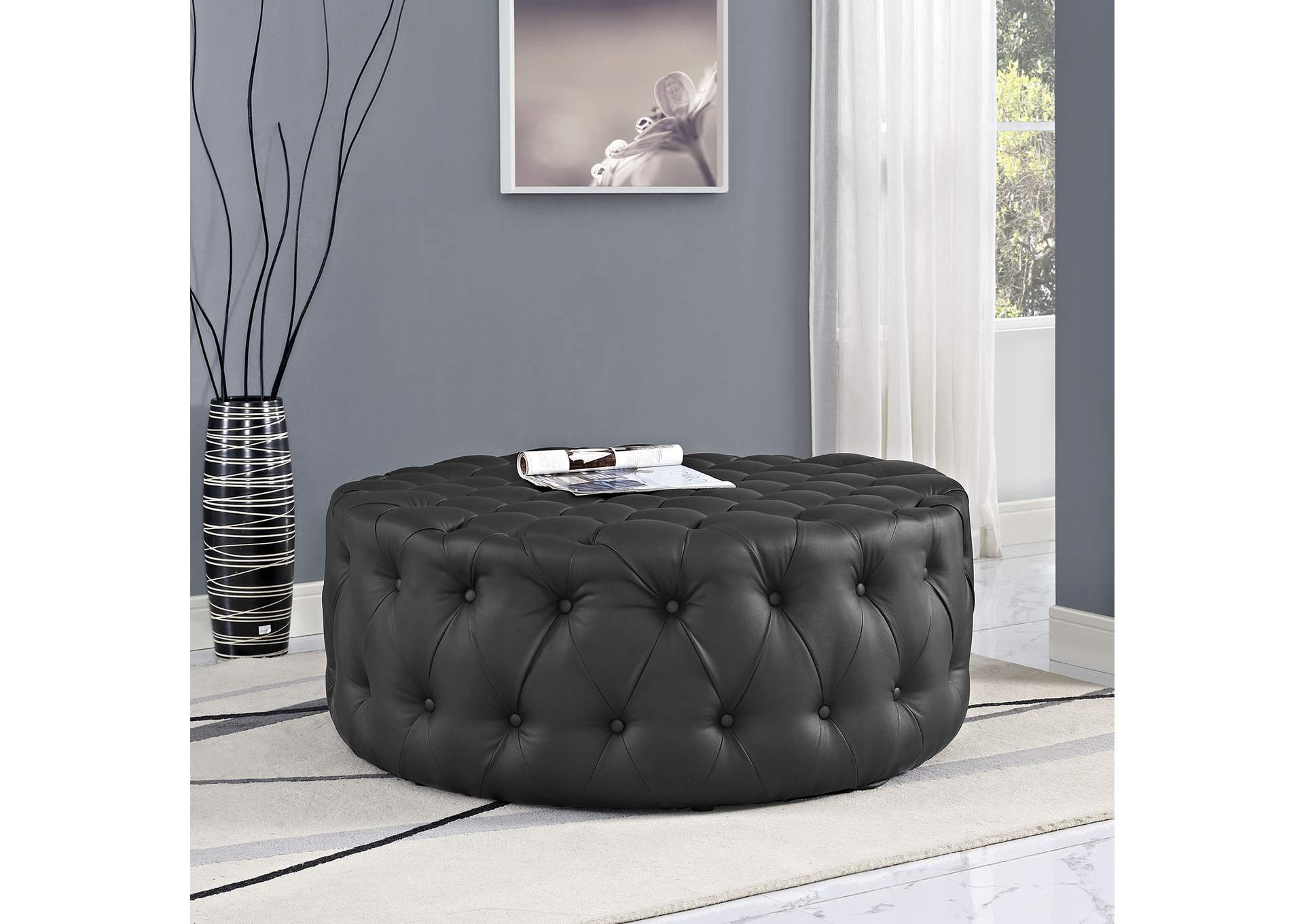 Black Amour Upholstered Vinyl Ottoman,Modway