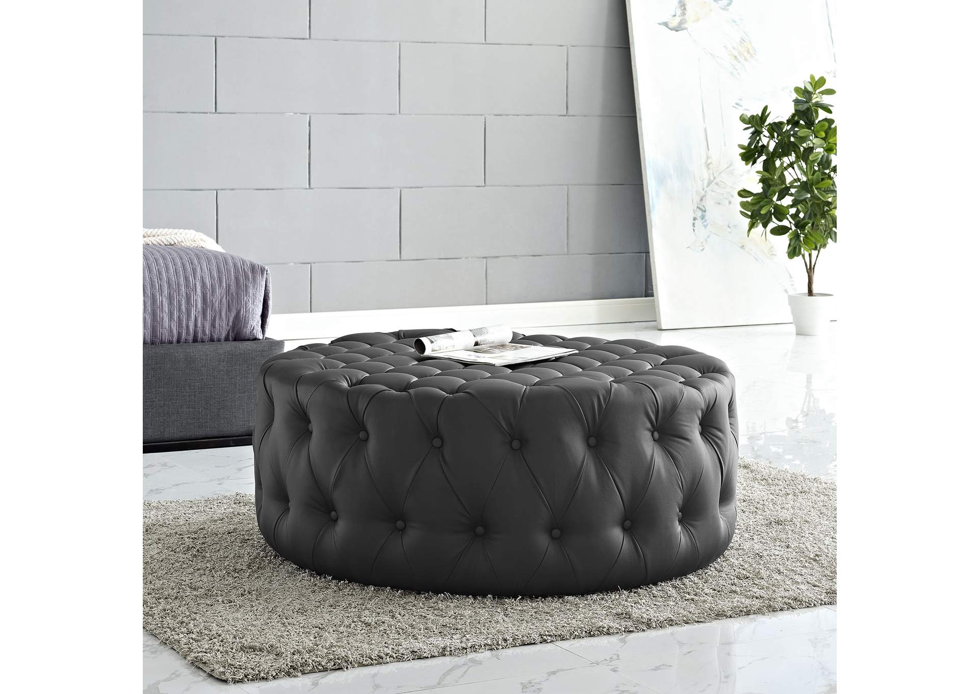 Black Amour Upholstered Vinyl Ottoman,Modway