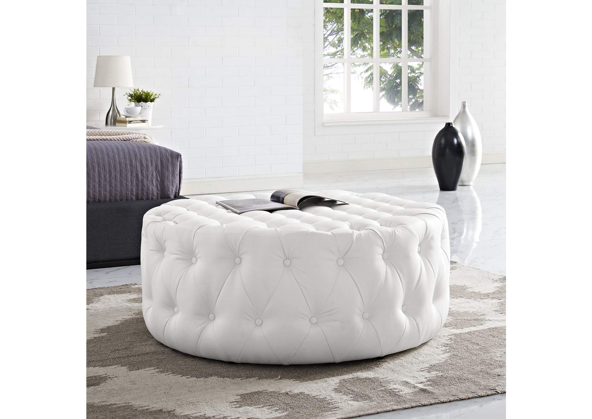 White Amour Upholstered Vinyl Ottoman,Modway