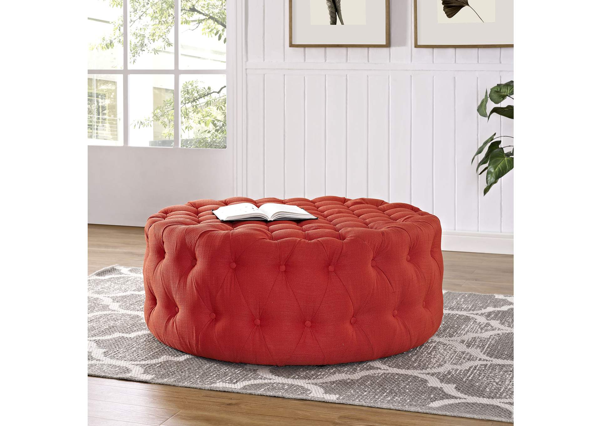 Atomic Red Amour Upholstered Fabric Ottoman,Modway