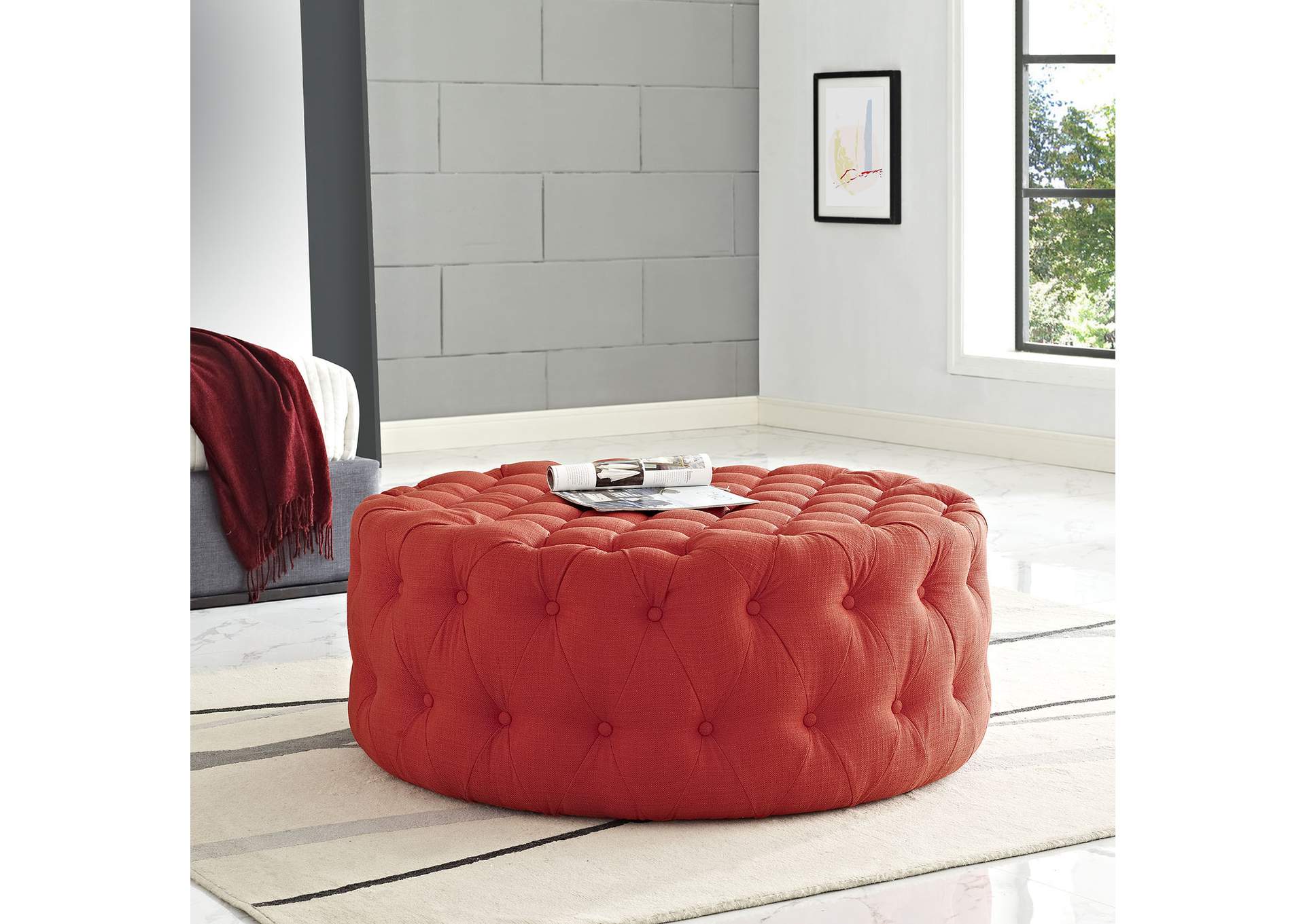 Atomic Red Amour Upholstered Fabric Ottoman,Modway