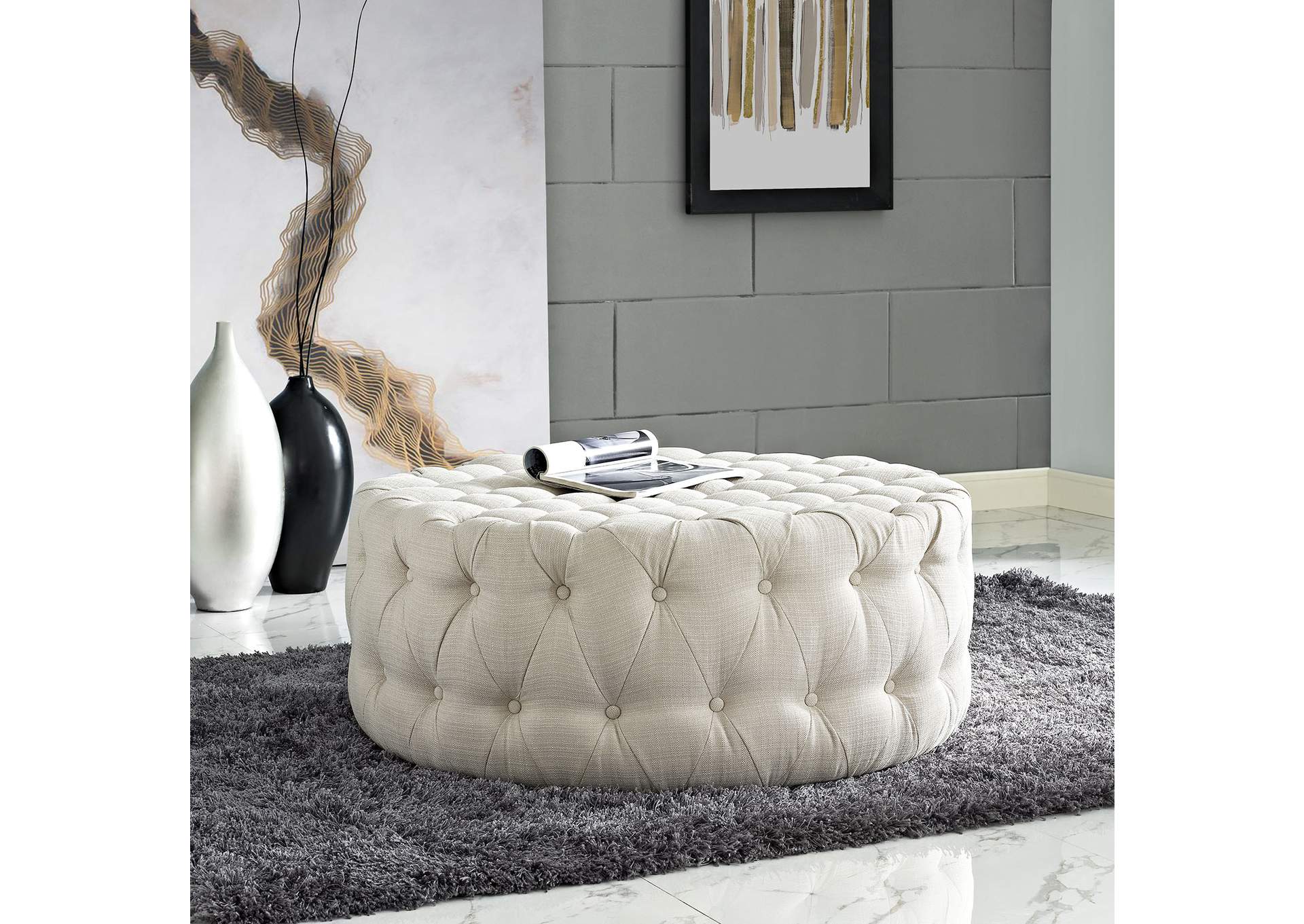 Beige Amour Upholstered Fabric Ottoman,Modway