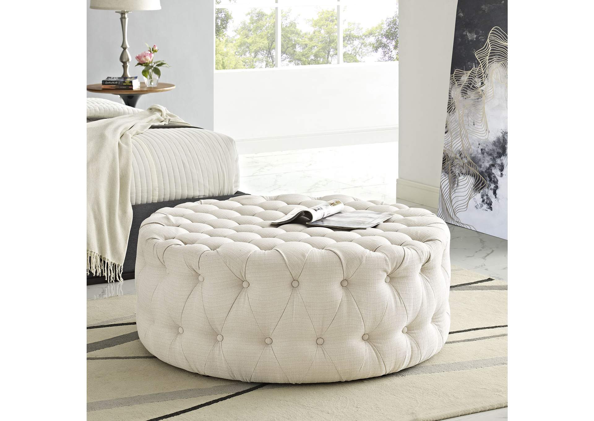 Beige Amour Upholstered Fabric Ottoman,Modway