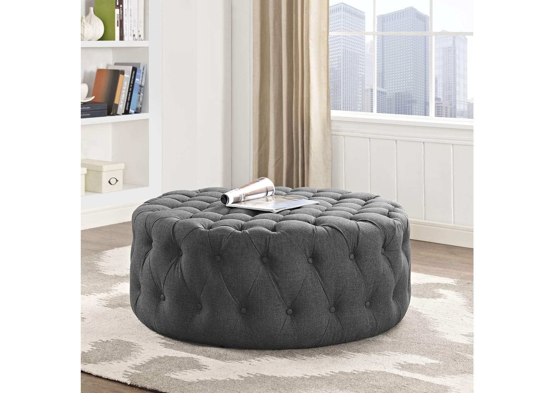 Gray Amour Upholstered Fabric Ottoman,Modway