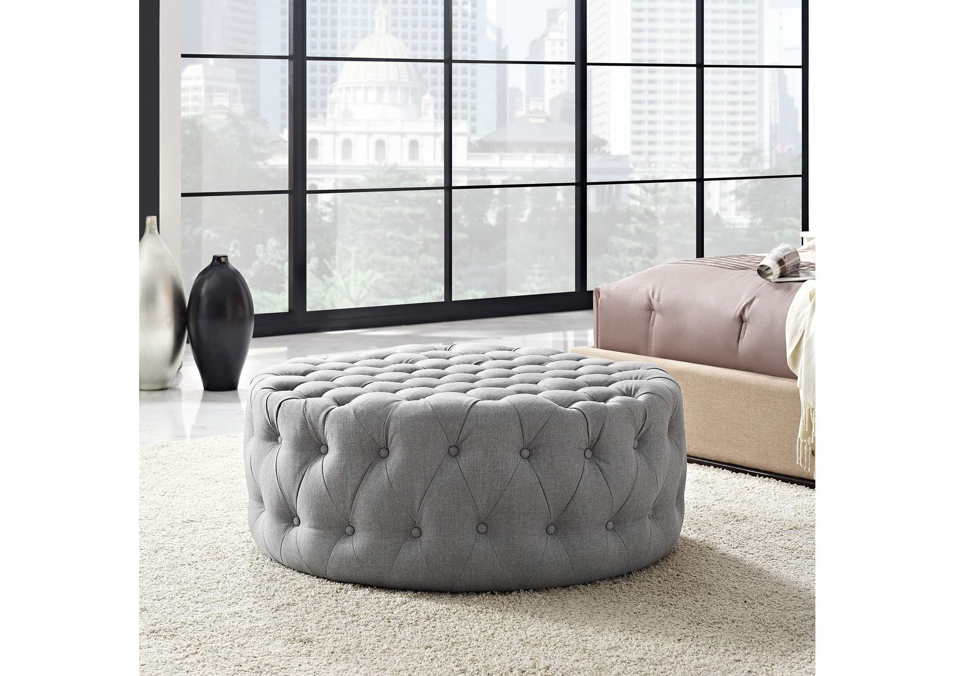 Light Gray Amour Upholstered Fabric Ottoman,Modway