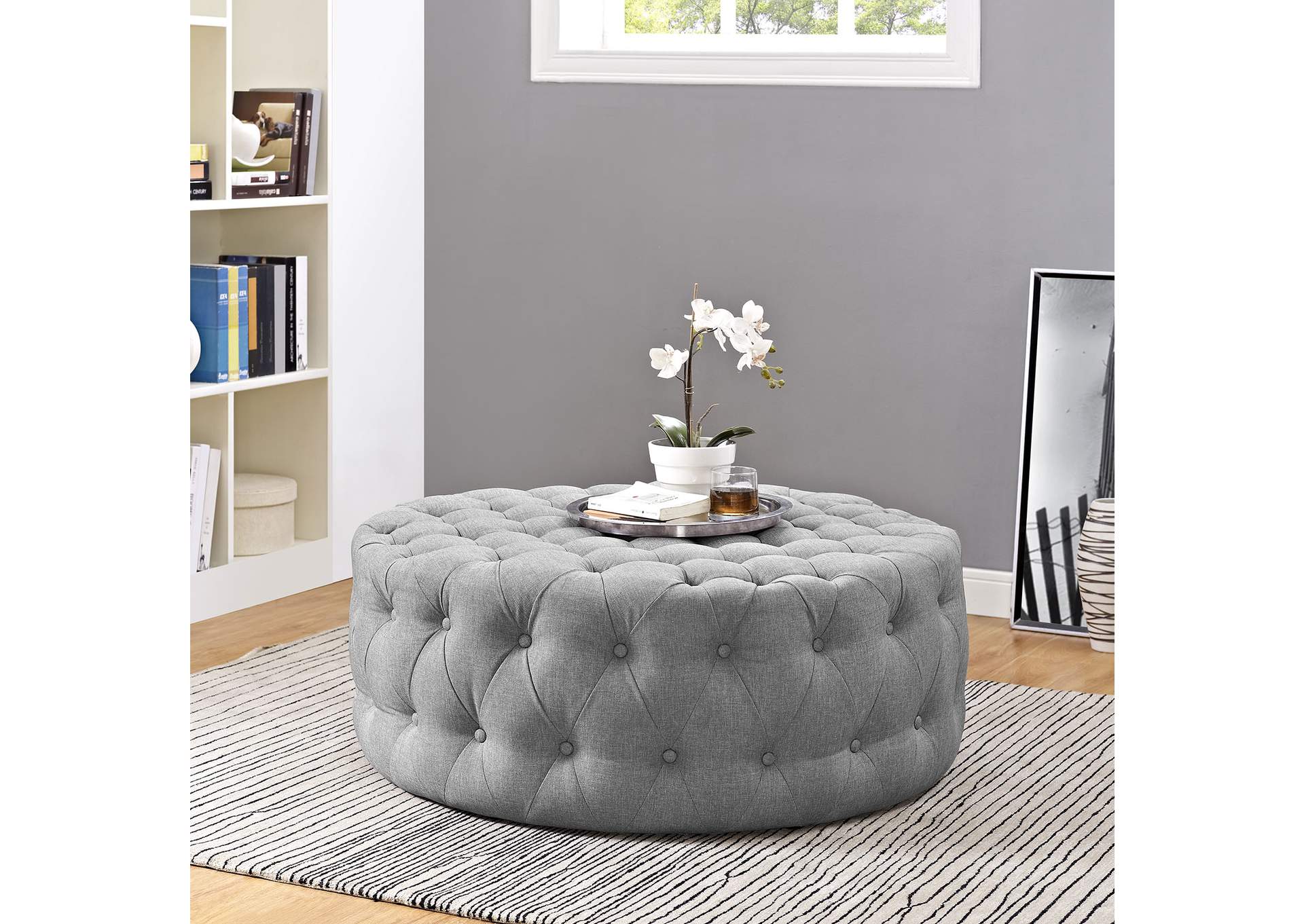 Light Gray Amour Upholstered Fabric Ottoman,Modway