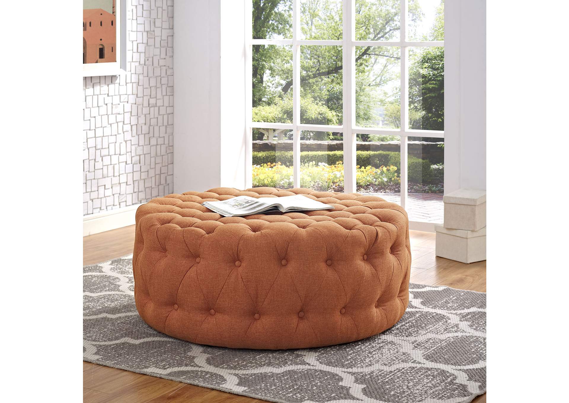 Orange Amour Upholstered Fabric Ottoman,Modway