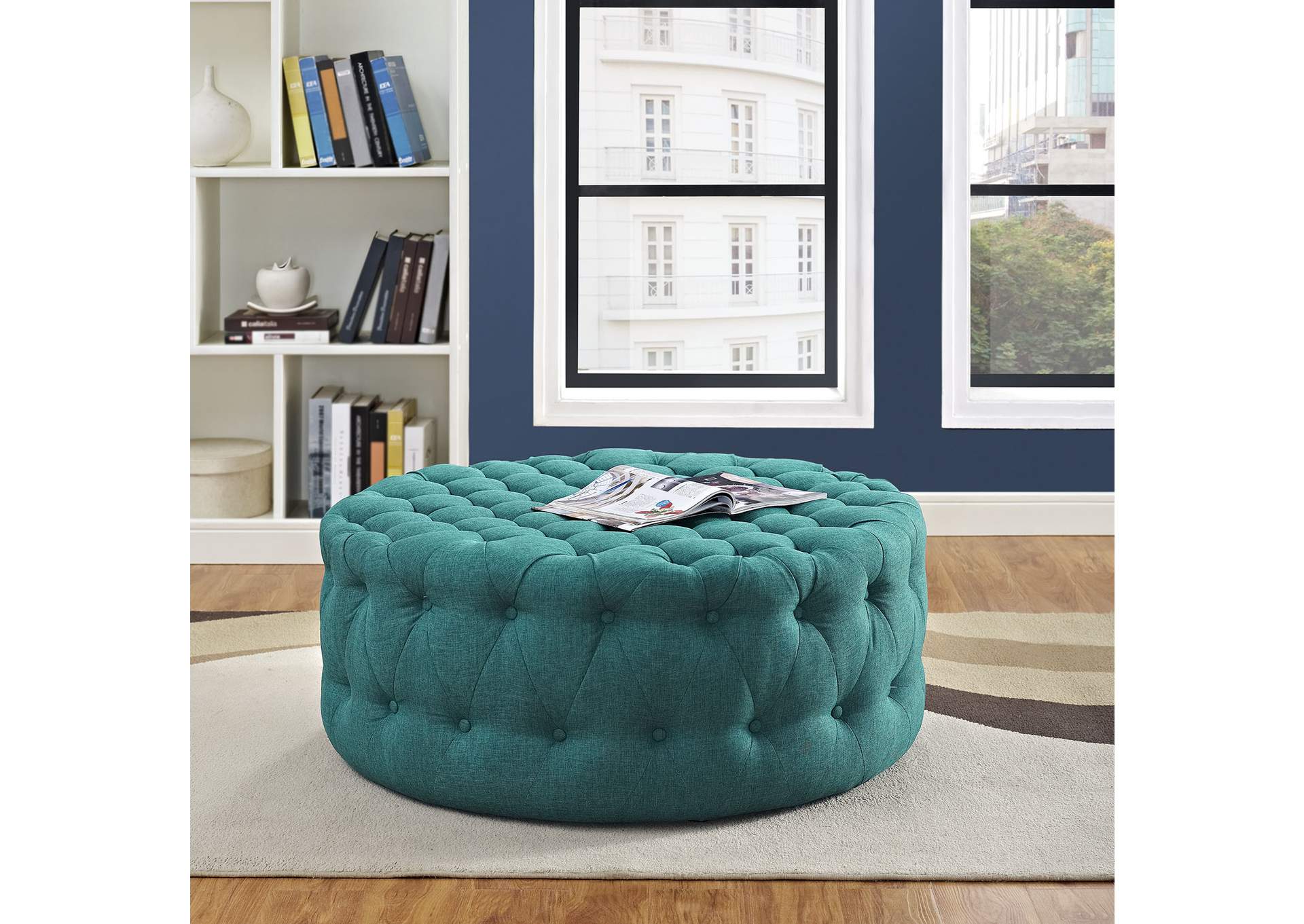 Teal Amour Upholstered Fabric Ottoman,Modway