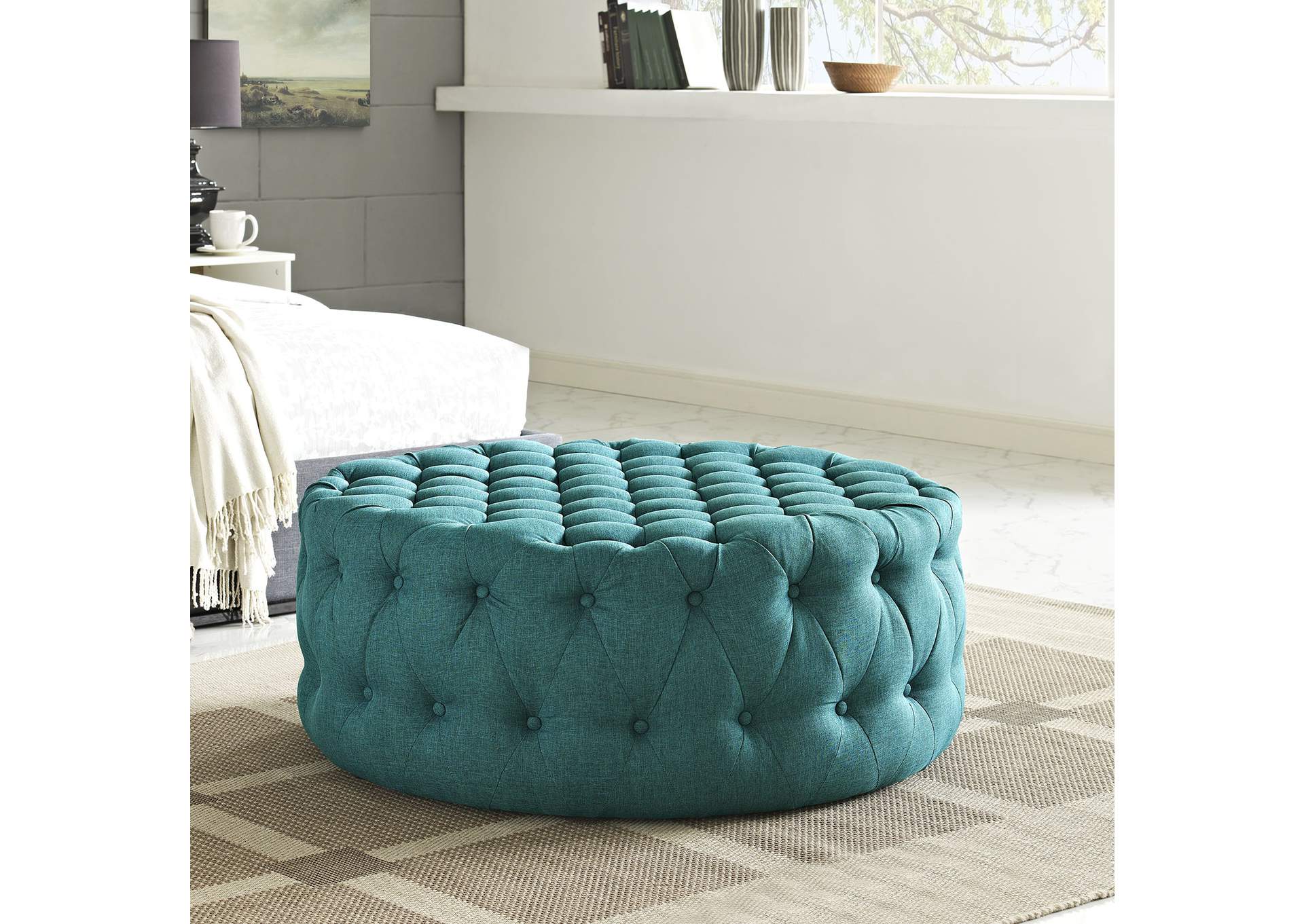 Teal Amour Upholstered Fabric Ottoman,Modway