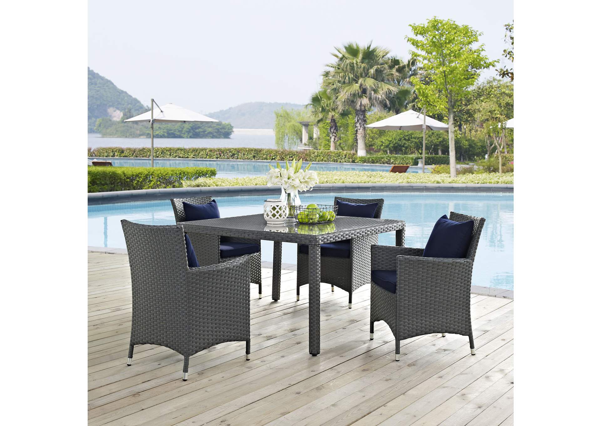 Canvas Navy Sojourn 4 Piece Outdoor Patio Sunbrella,Modway